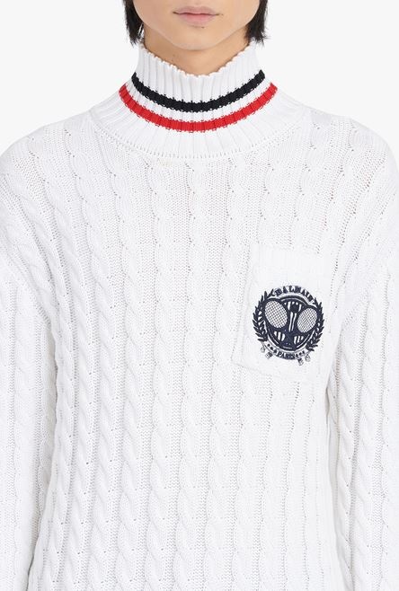 White cotton turtleneck with Balmain badge - 6