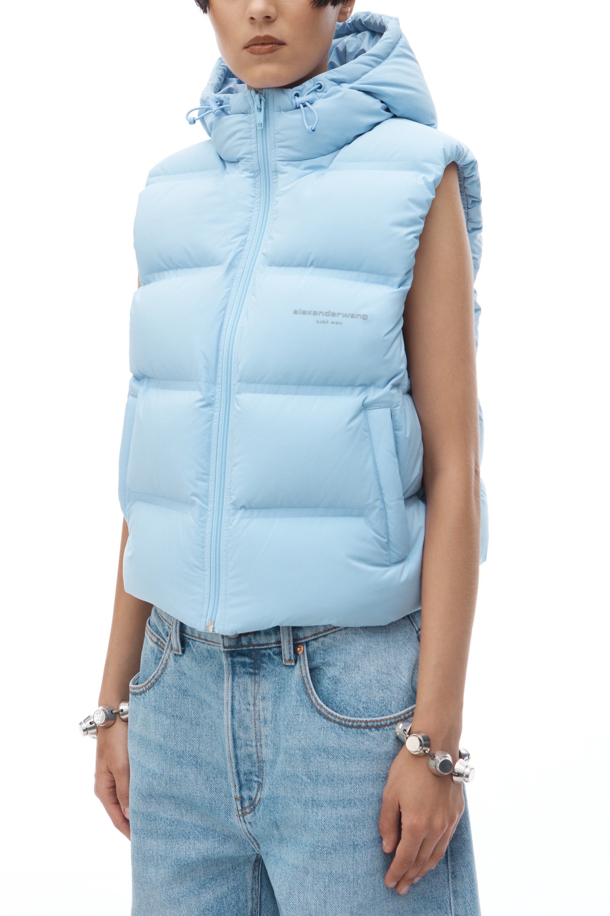 cropped channel vest in feather & down - 3