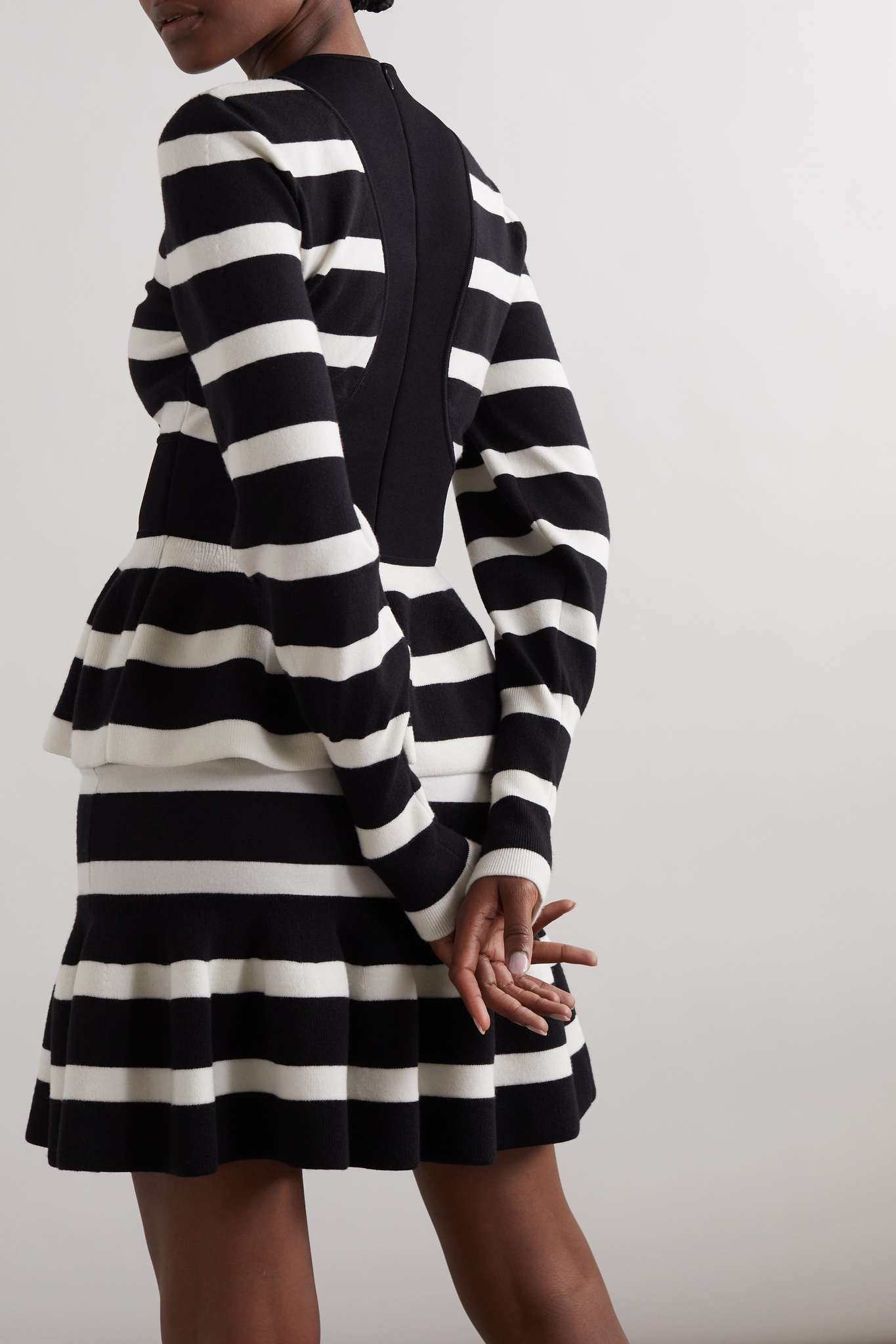 Ruffled striped wool-blend peplum sweater - 3