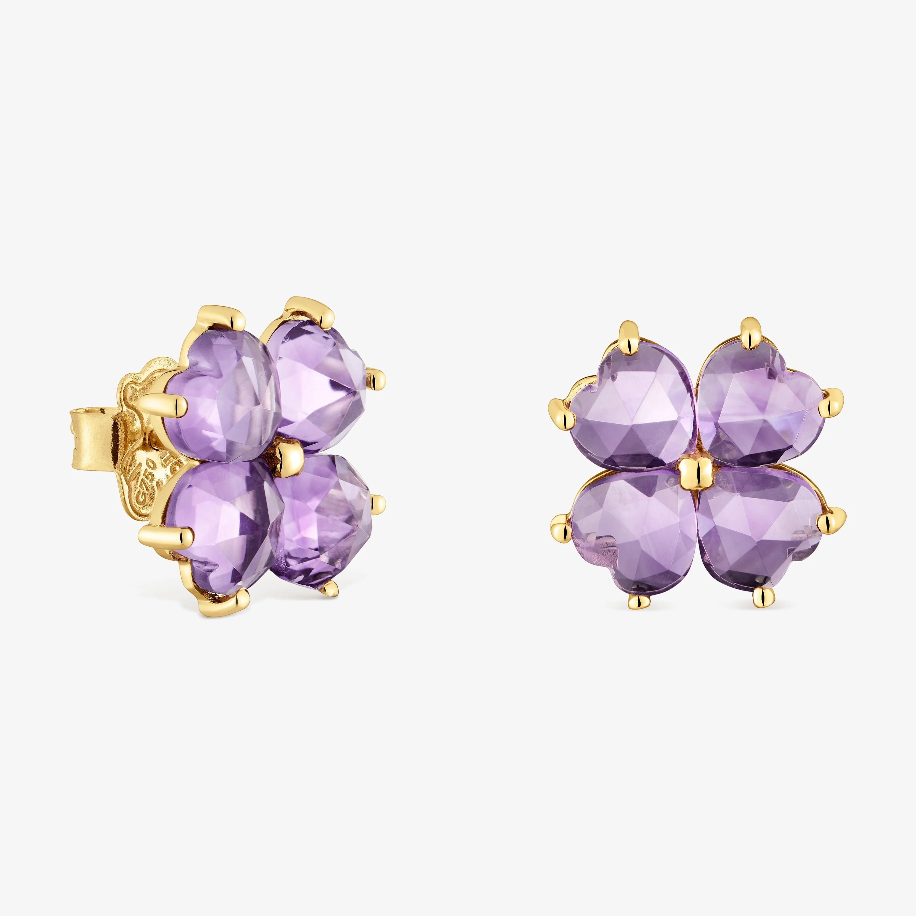 18K solid gold Earrings with amethyst Daisy - 1