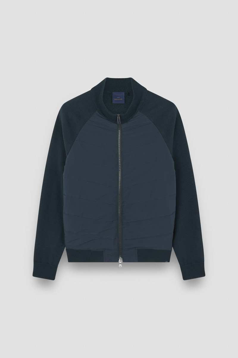 HYBRID ZIP-UP CARDIGAN IN SOFT COOL TOUCH WOOL AND TYPHOON® PLATINUM 1
