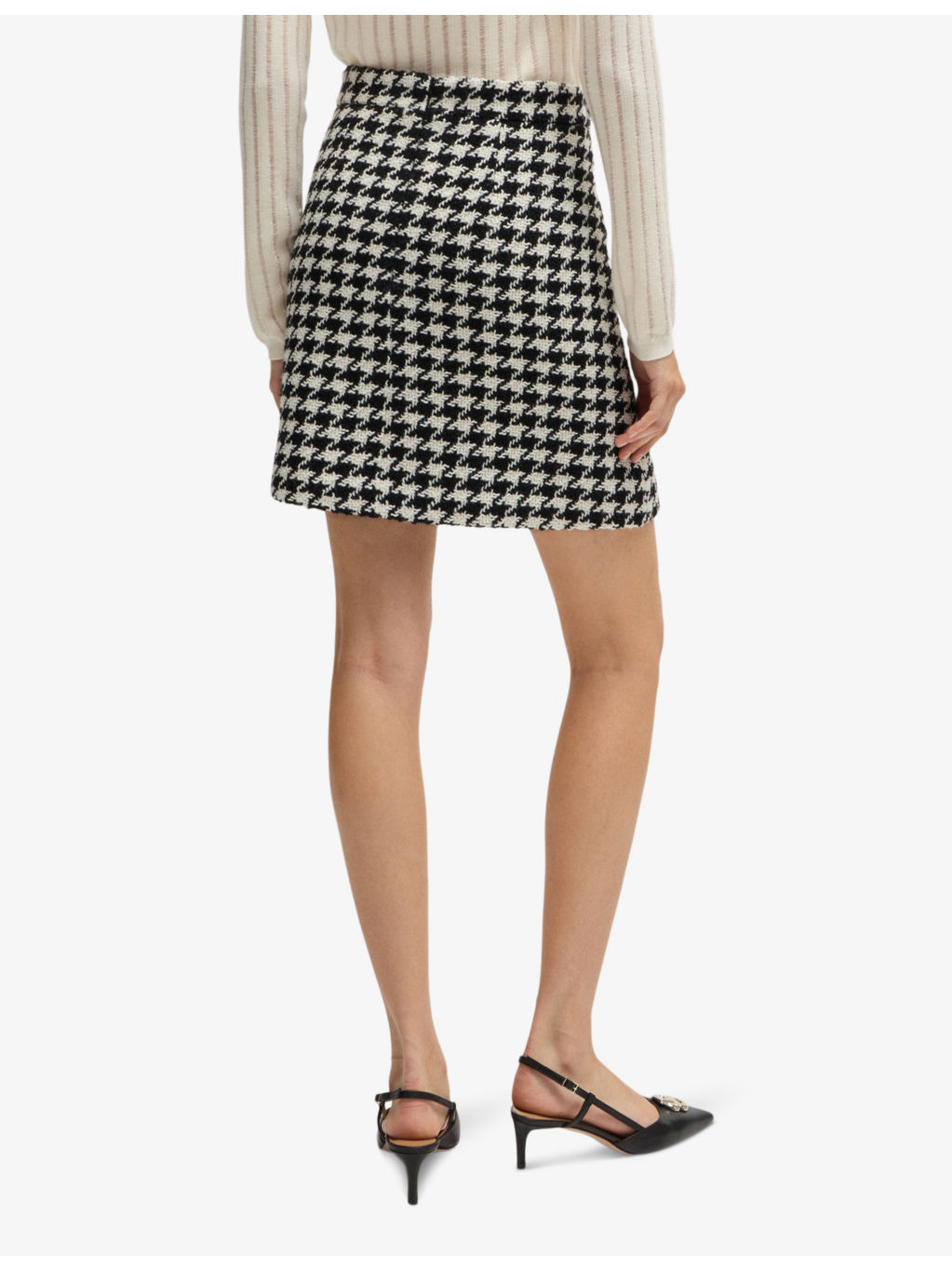 Houndstooth-pattern high-waist woven mini skirt - 4