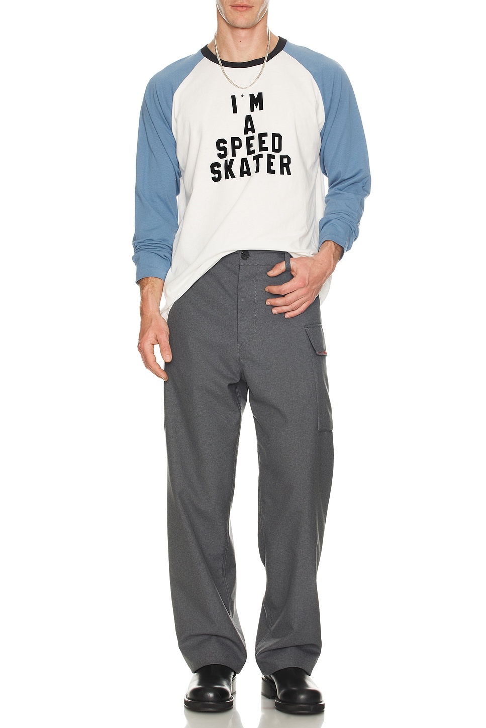 BODE Long Sleeve Skater Tee Blue And Cream - MRS25CS025 | REVERSIBLE