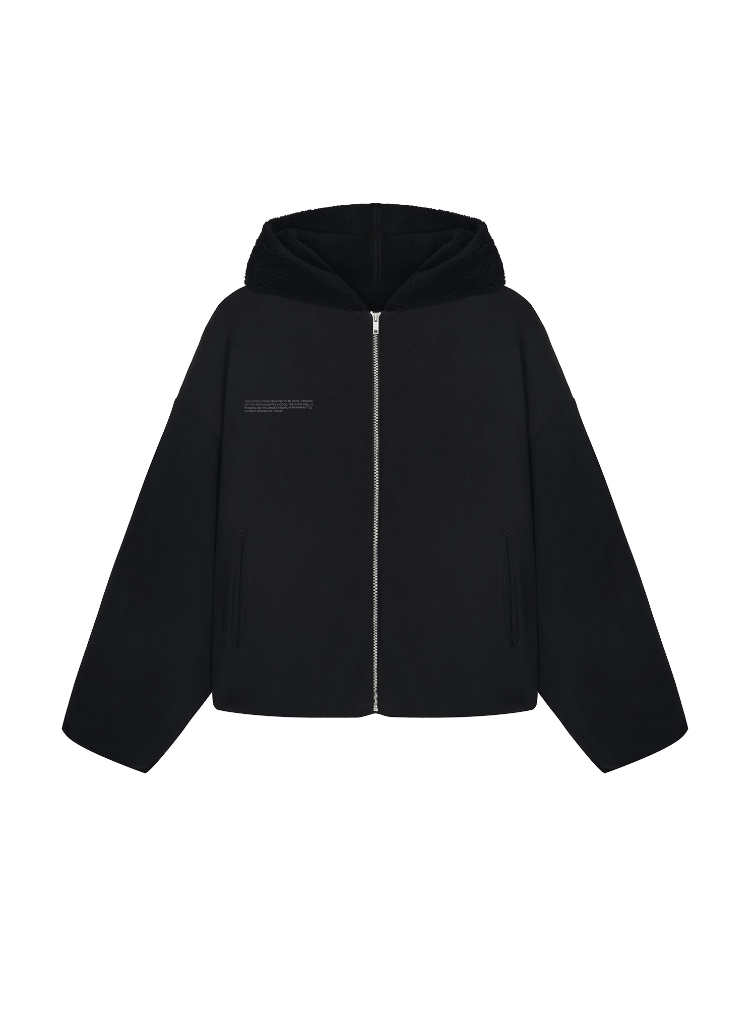 Womens Recycled Wool Fleece Reversible Bomber Jacket - Black - 1