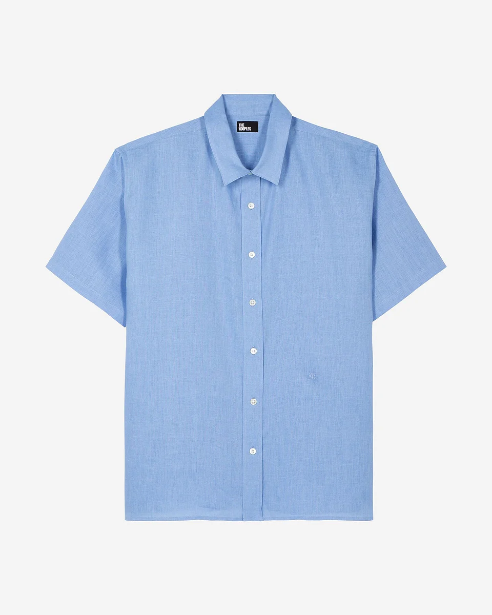 SHORT-SLEEVED BLUE LINEN SHIRT - 1