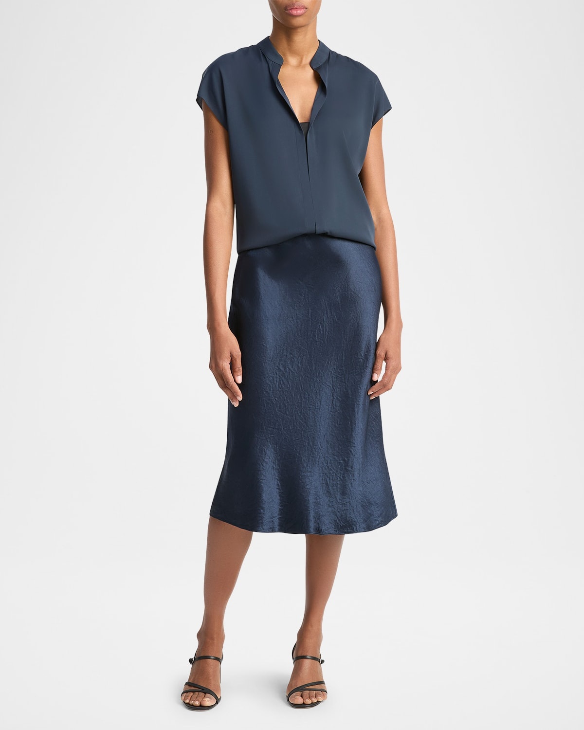 Cap-Sleeve Blouse with Hidden Placket - 2