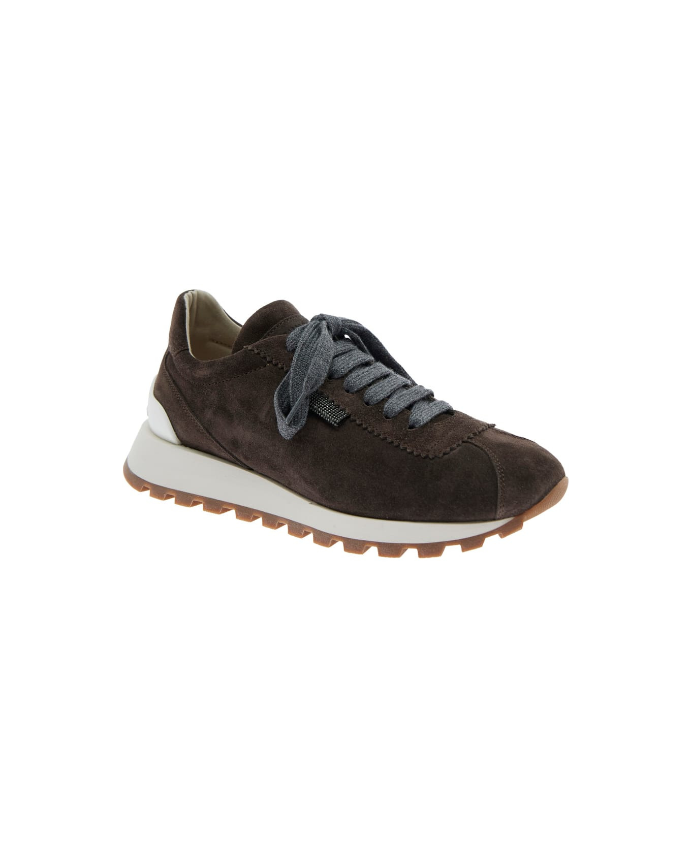 Brown Low Top Sneakers With Monil Detail On The Side And Embossed Logo Lettering On The Rear In Leat - 2