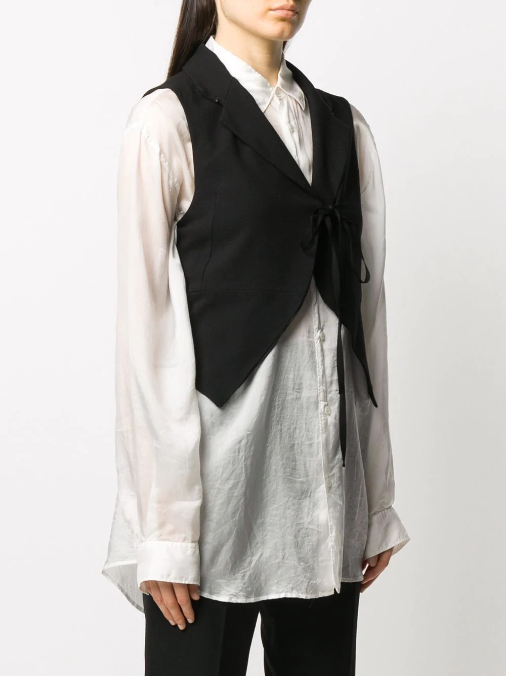 cropped tie-front waistcoat - 3