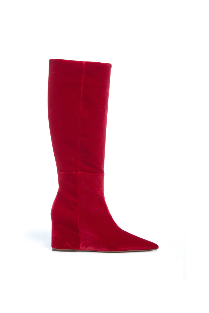 Remedios Tall Boot in Scarlet Red Cotton Velvet 1