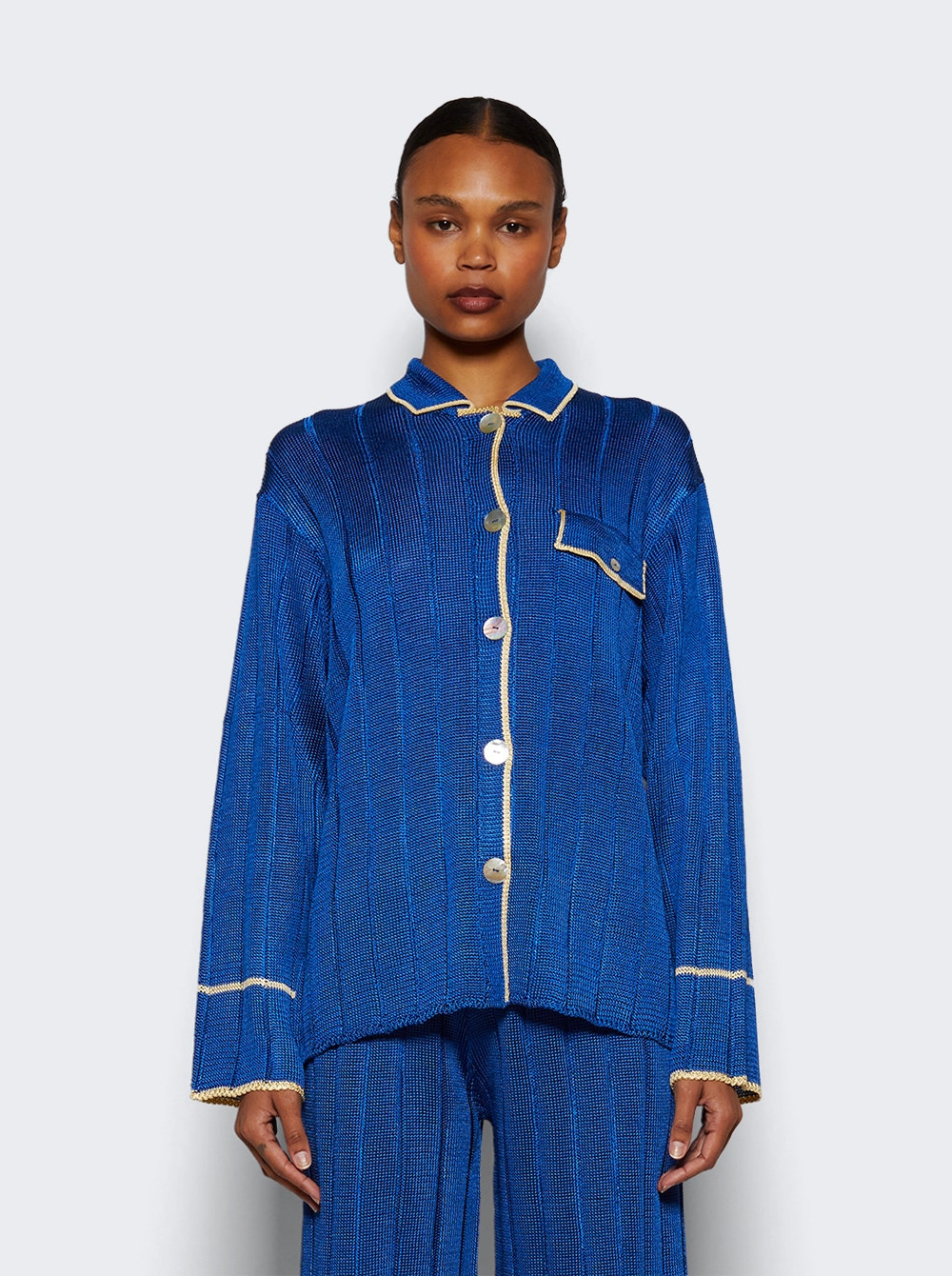 Wide Rib Long Sleeve Top Lapis And Butter - 3