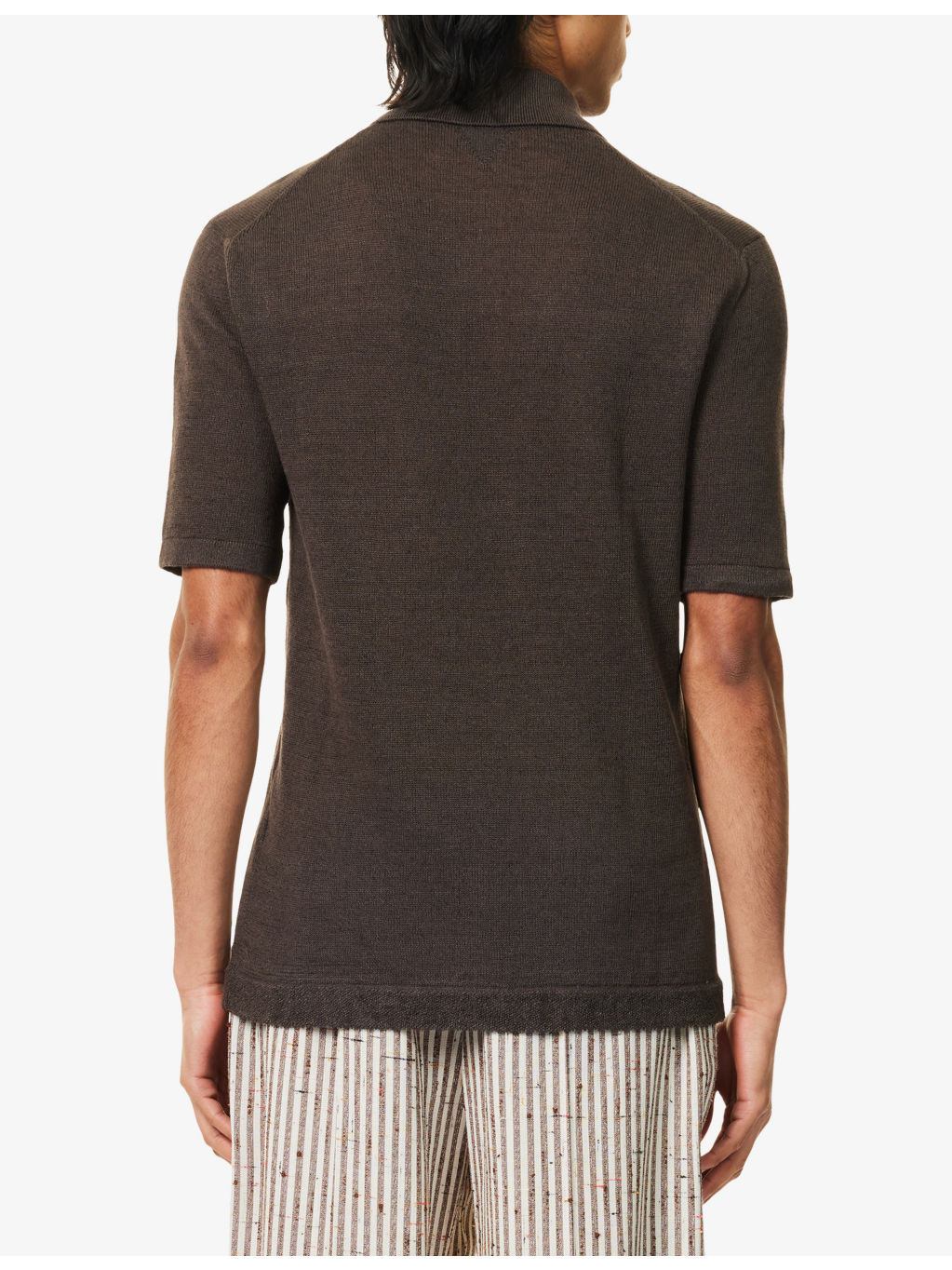 Knitted Short-Sleeves Linen and Cotton Polo Shirt - 4