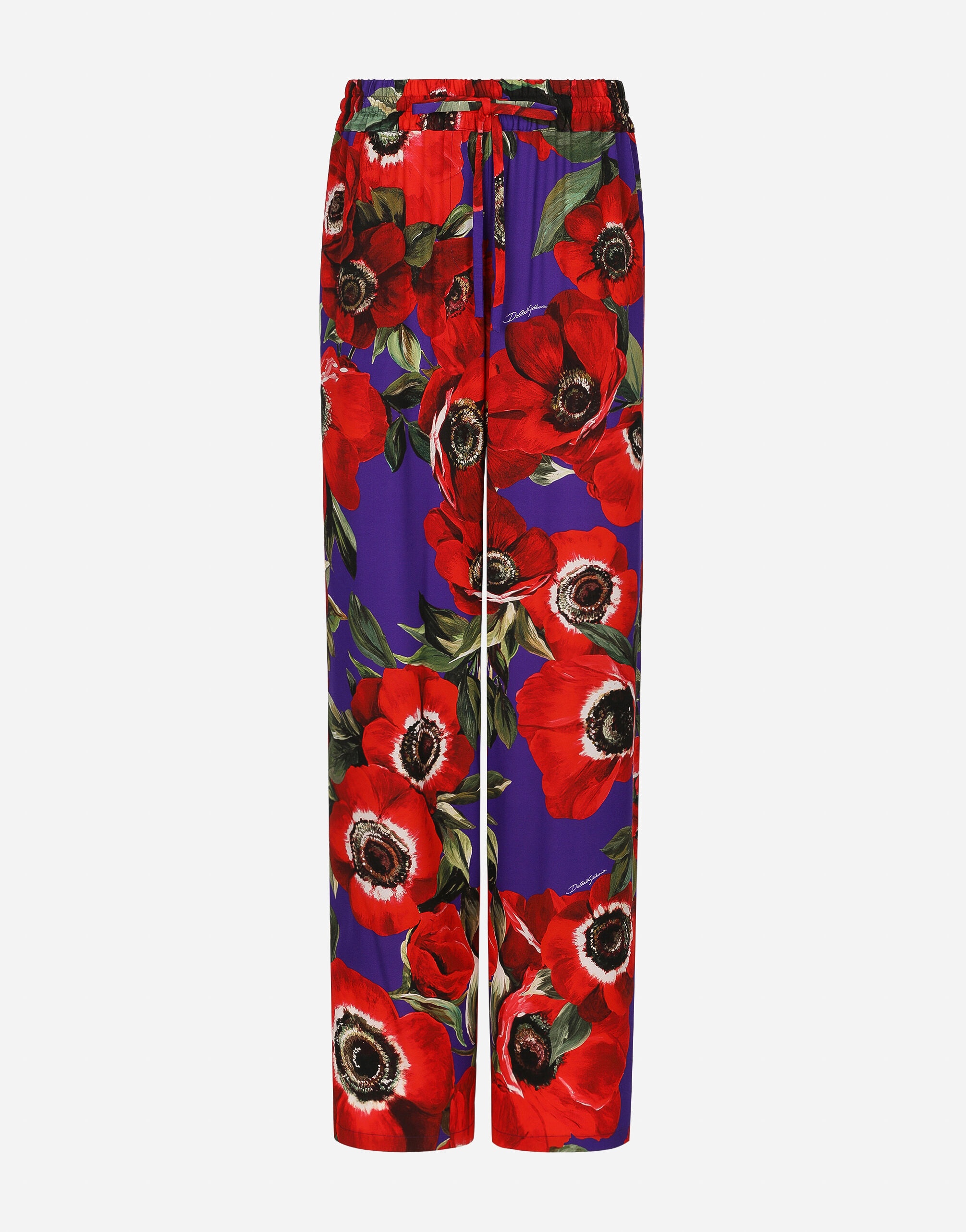 Flared charmeuse pants with anemone print - 1