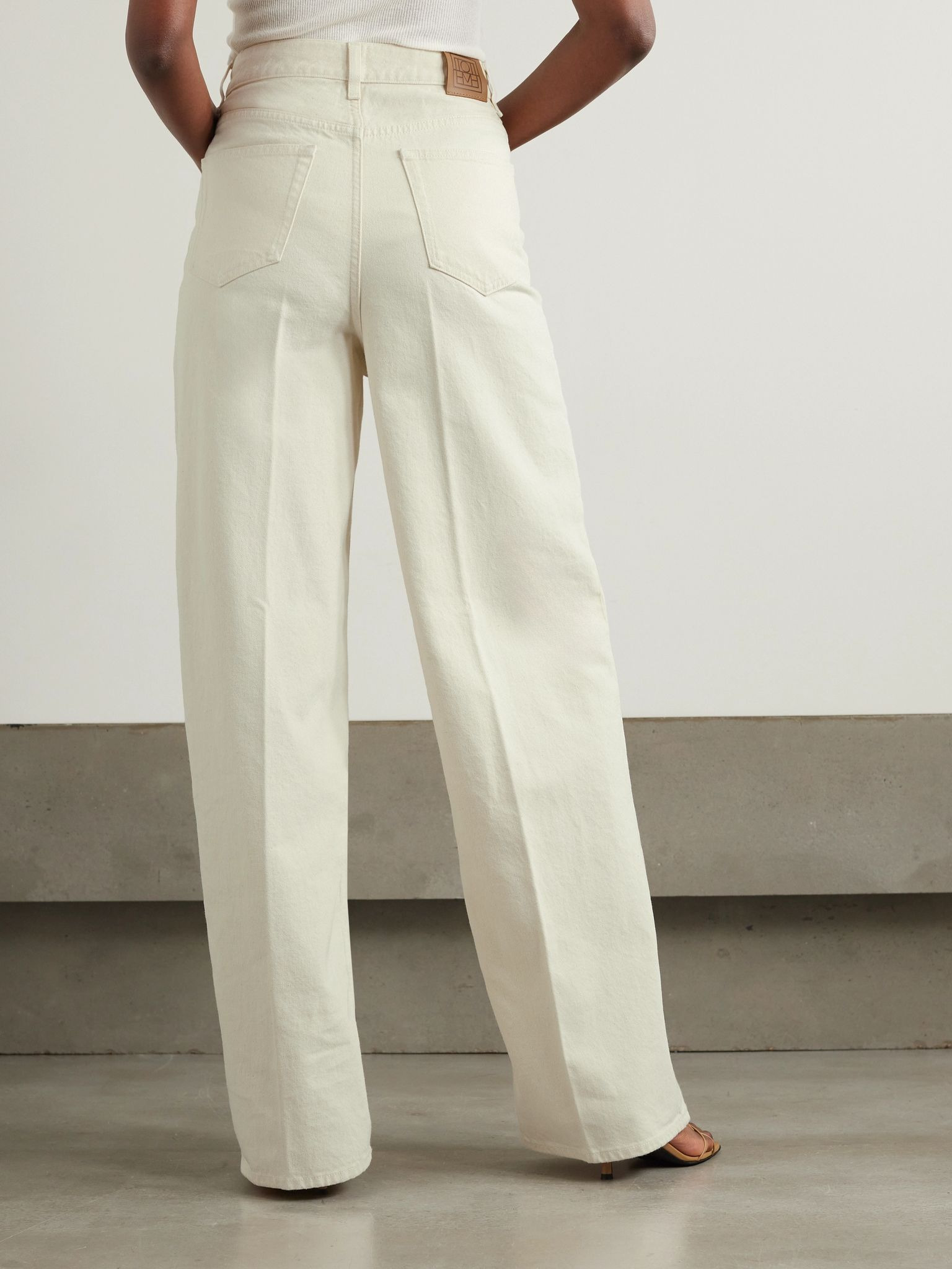 Pleated high-rise wide-leg organic jeans Ecru - 4
