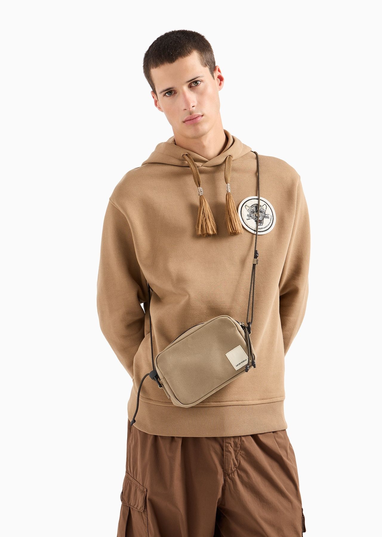 Emporio Armani Sustainability Values Capsule Collection organic canvas drawstring tech case with sho - 6