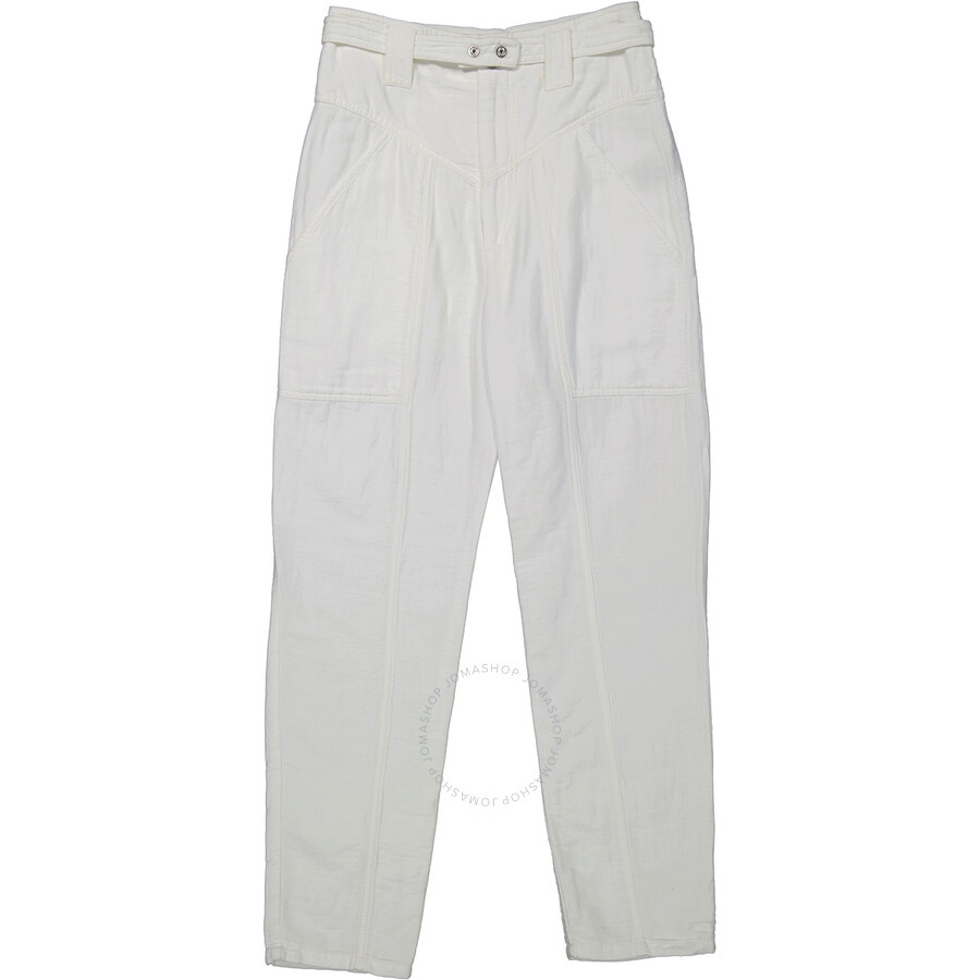 Open Box - Isabel Marant Ladies White Kaori Wide-Leg Cotton Linen Pants, Brand Size 40 (US Size 6) - 6