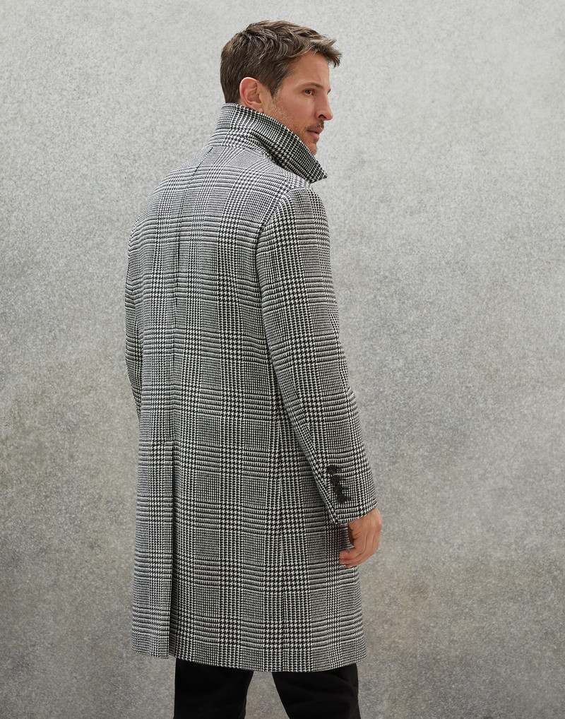 Brunello Cucinelli One-and-a-half breasted soft fit coat in virgin wool Prince of Wales outlook