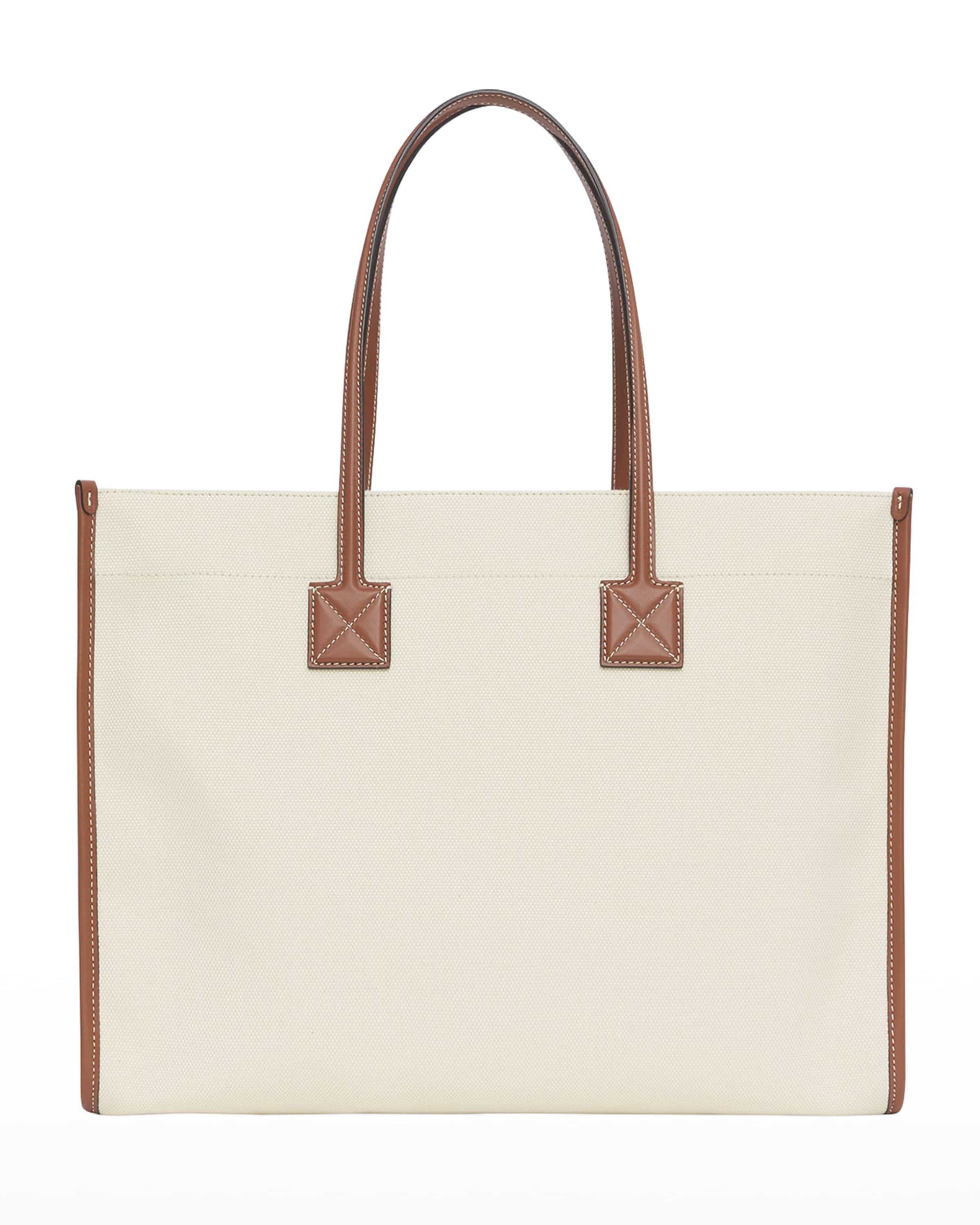 Smooth Leather & Canvas Pocket East-West Tote Bag - 5