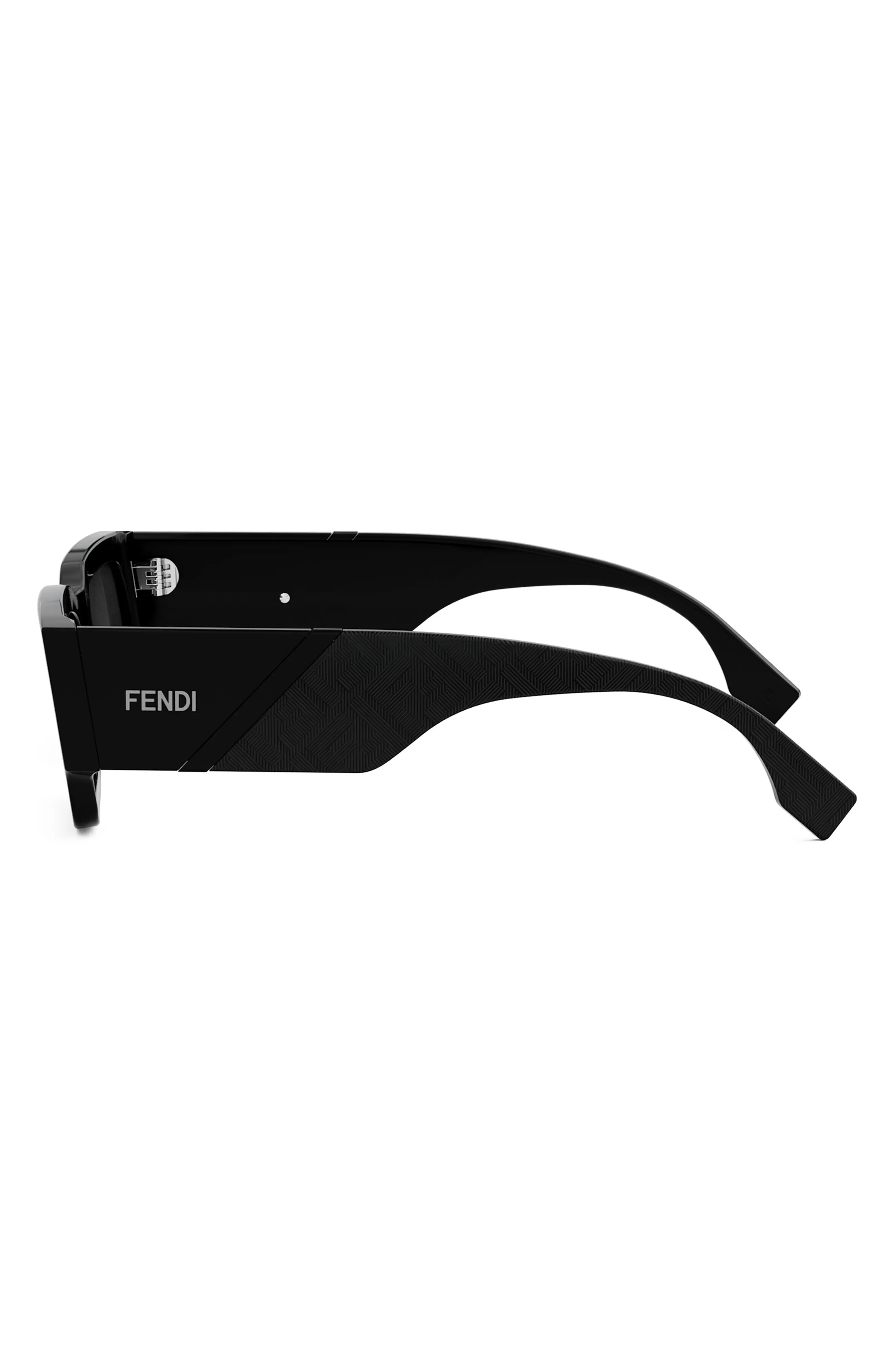 'Fendi Diagonal 51mm Rectangular Sunglasses in Shiny Black /Smoke - 3