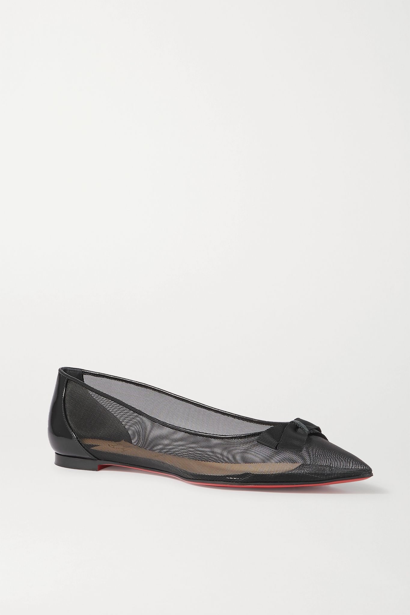 Follies bow-detailed mesh and patent-leather point-toe flats - 1