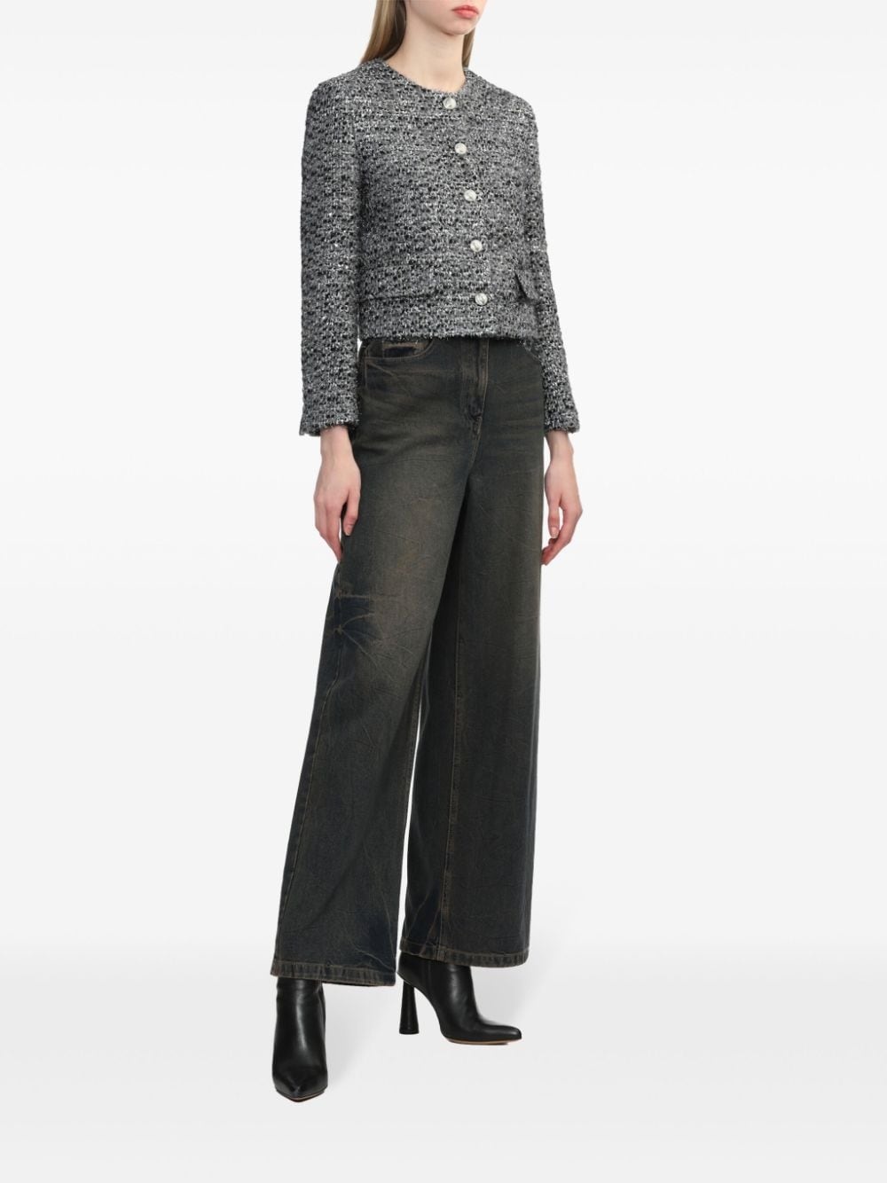 round-neck cropped jacket - 2