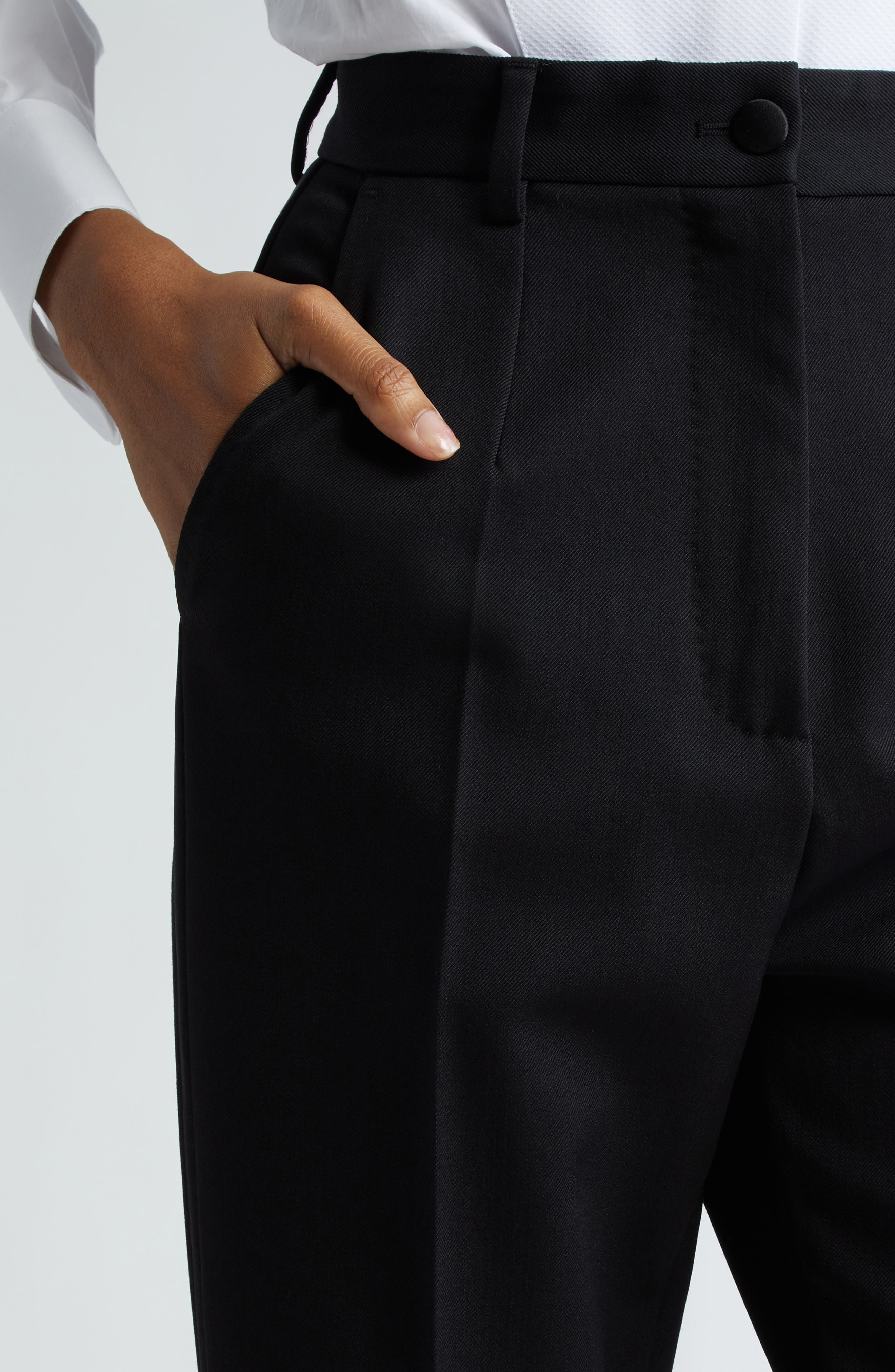 Wool Blend Gabardine Cigarette Pants - 5