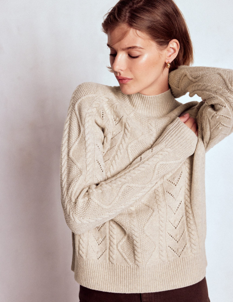 Marion Merino Rib Neck Sweater-Barley Cable 5