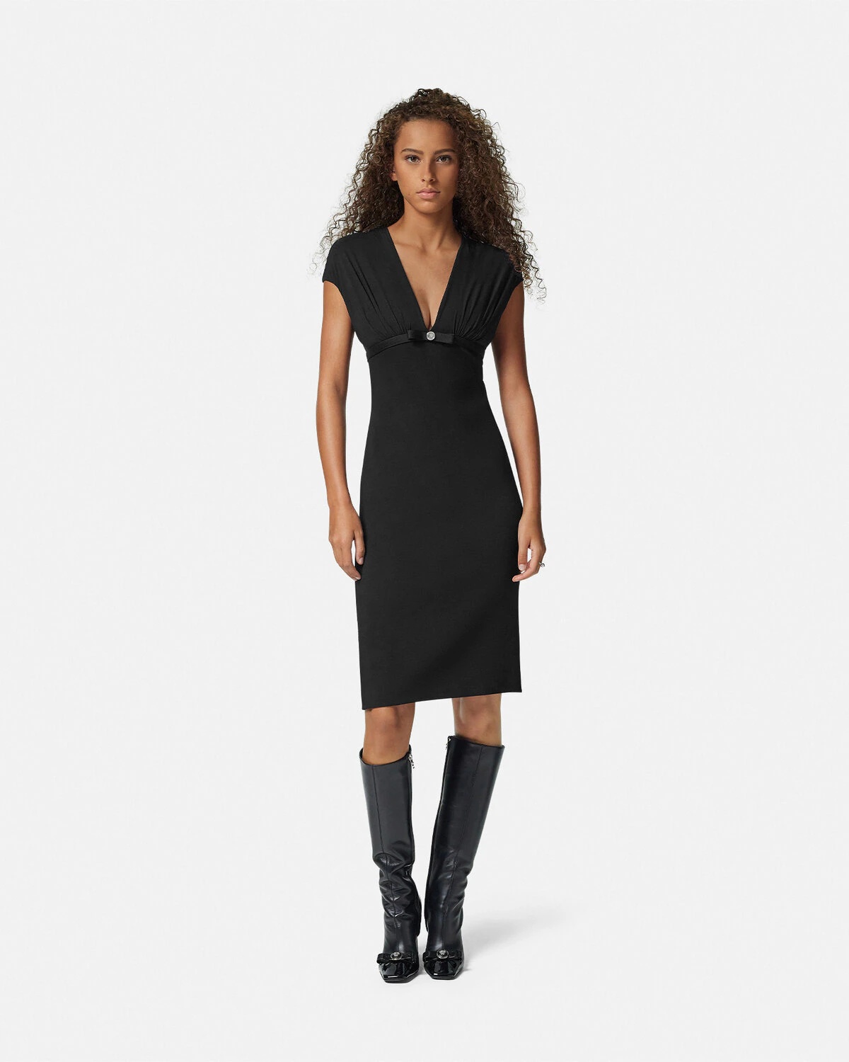 Deep-Neck Cady Fitted Midi Dress - 4