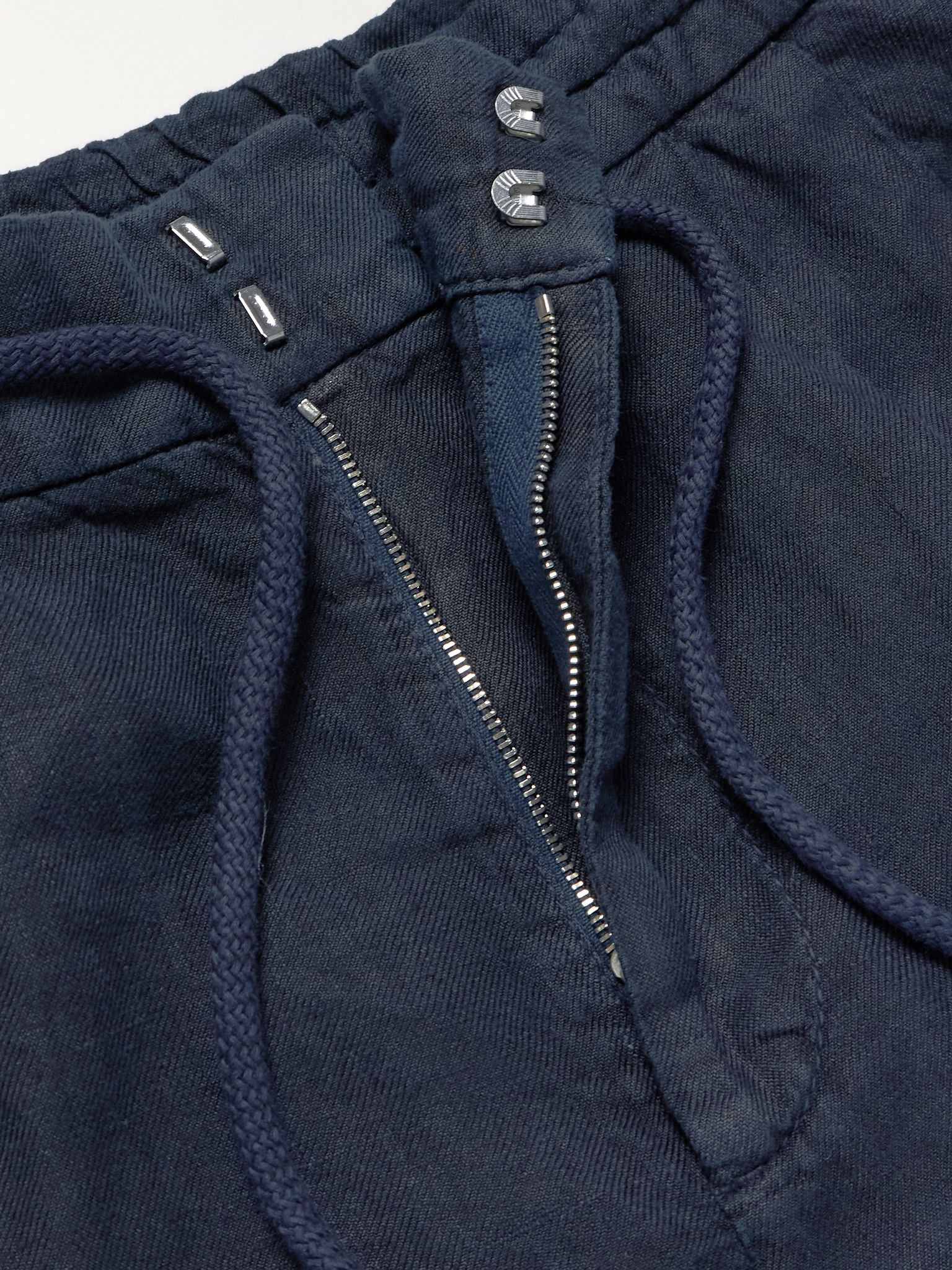Straight-Leg Pleated Linen-Twill Drawstring Trousers Blue - 6