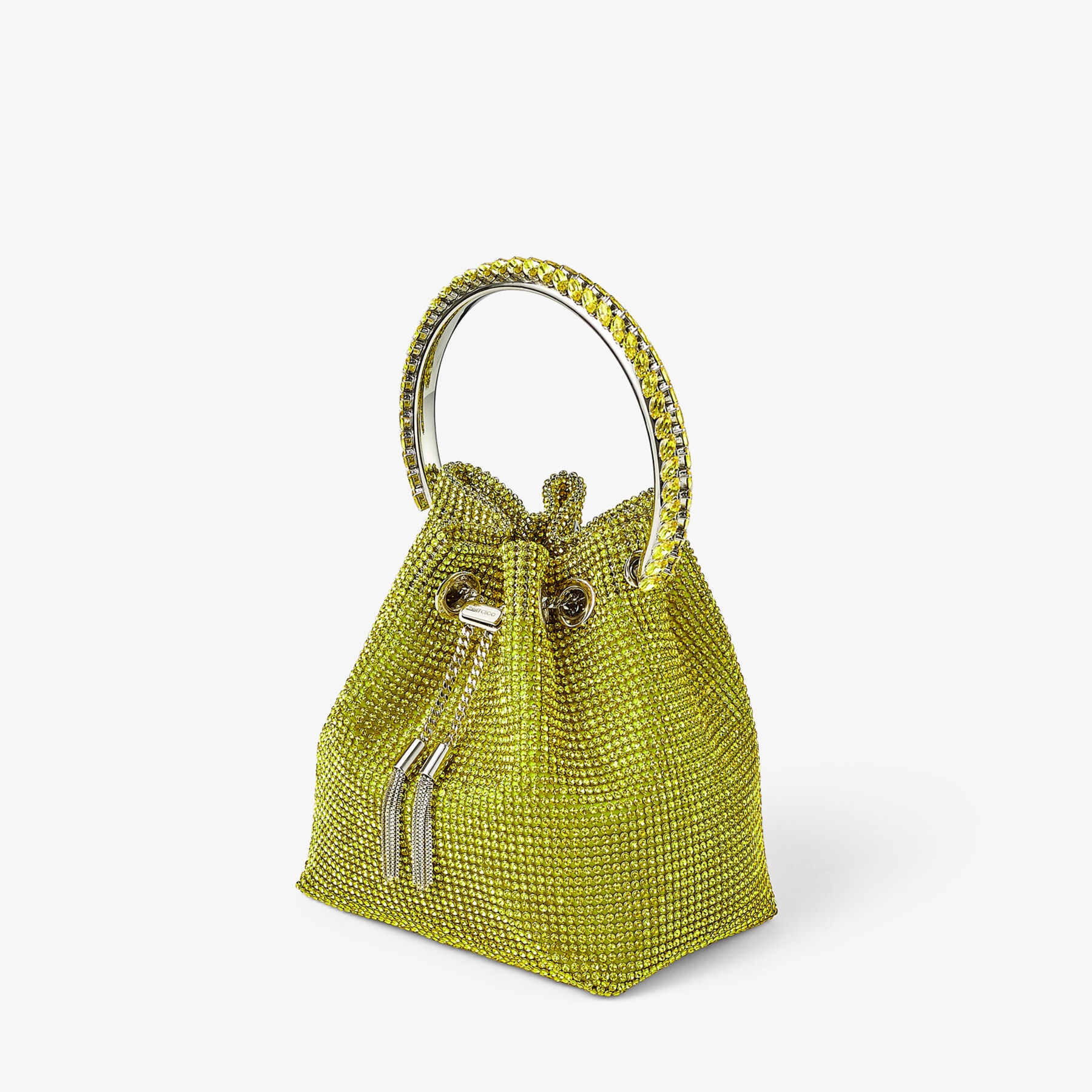 Bon Bon
Acid Yellow Satin Bag with Crystal Mesh and Crystal Handle - 4