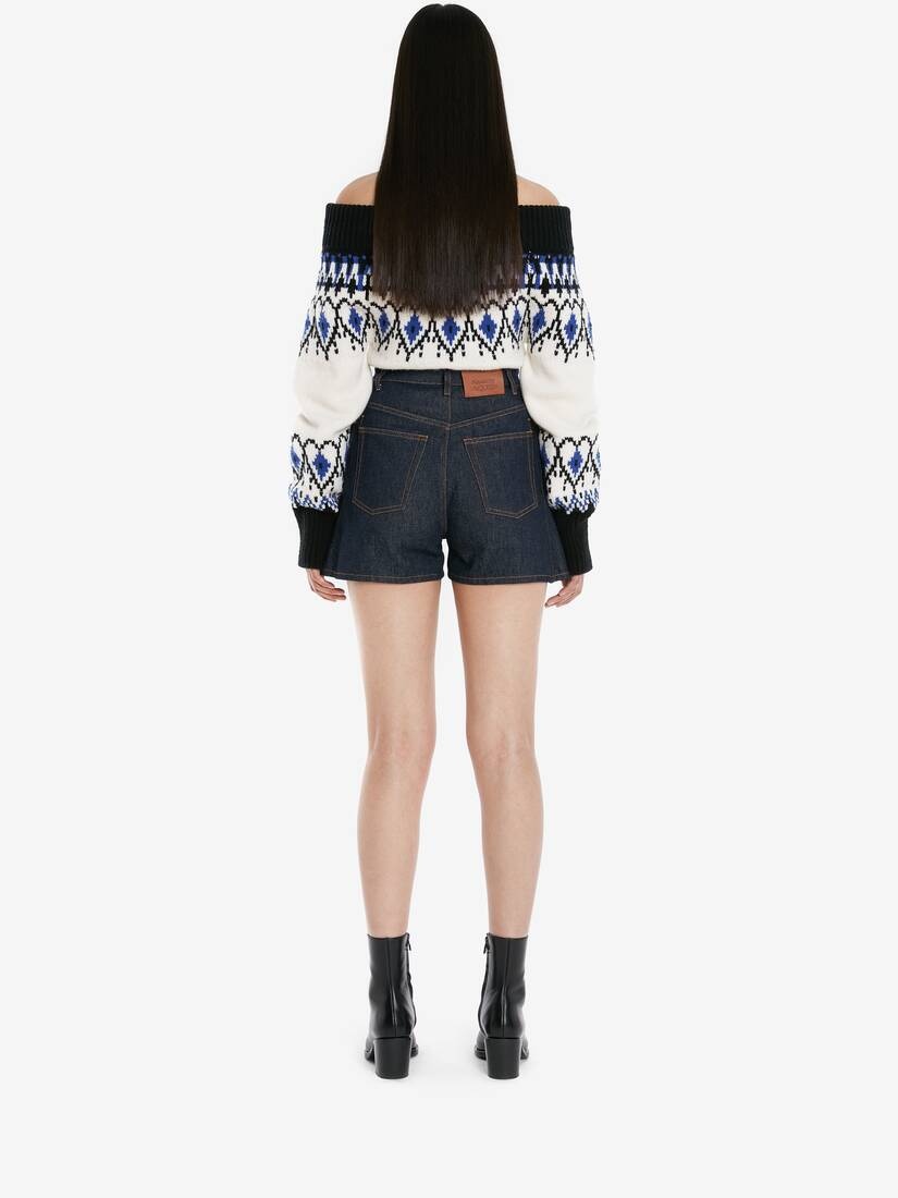 Denim Trompe L’oeil Shorts in Washed Blue - 4