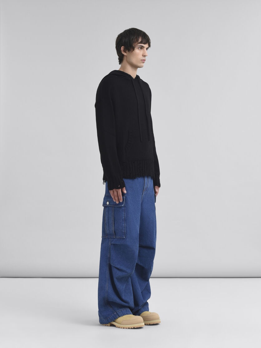 【関税込み】Marni ブルー Dishevelled フーディ Marni BLACK DISHEVELLED COTTON HOODIE WITH MARNI MENDING