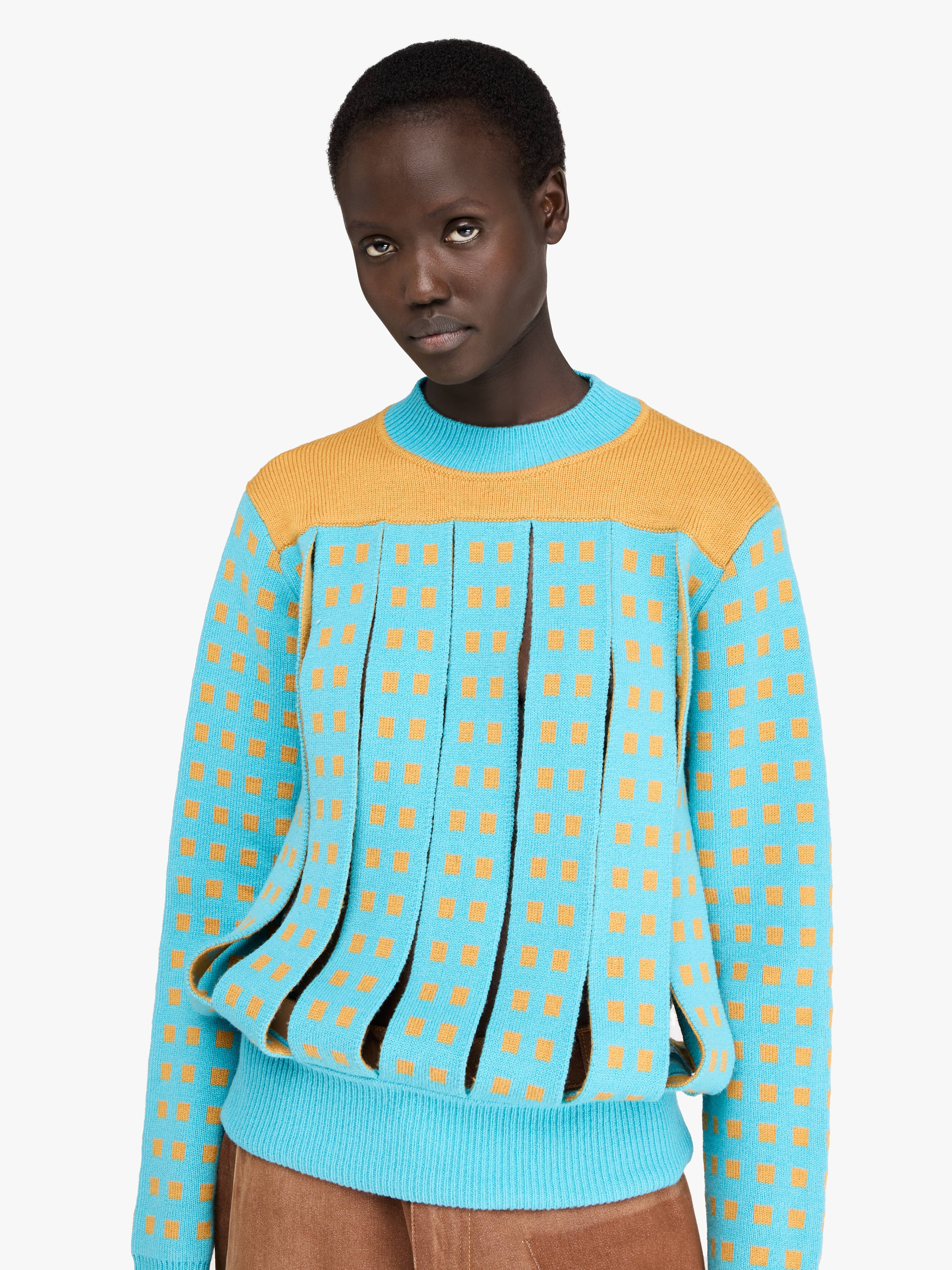 JACQUARD PANEL SLIT SWEATER - 5