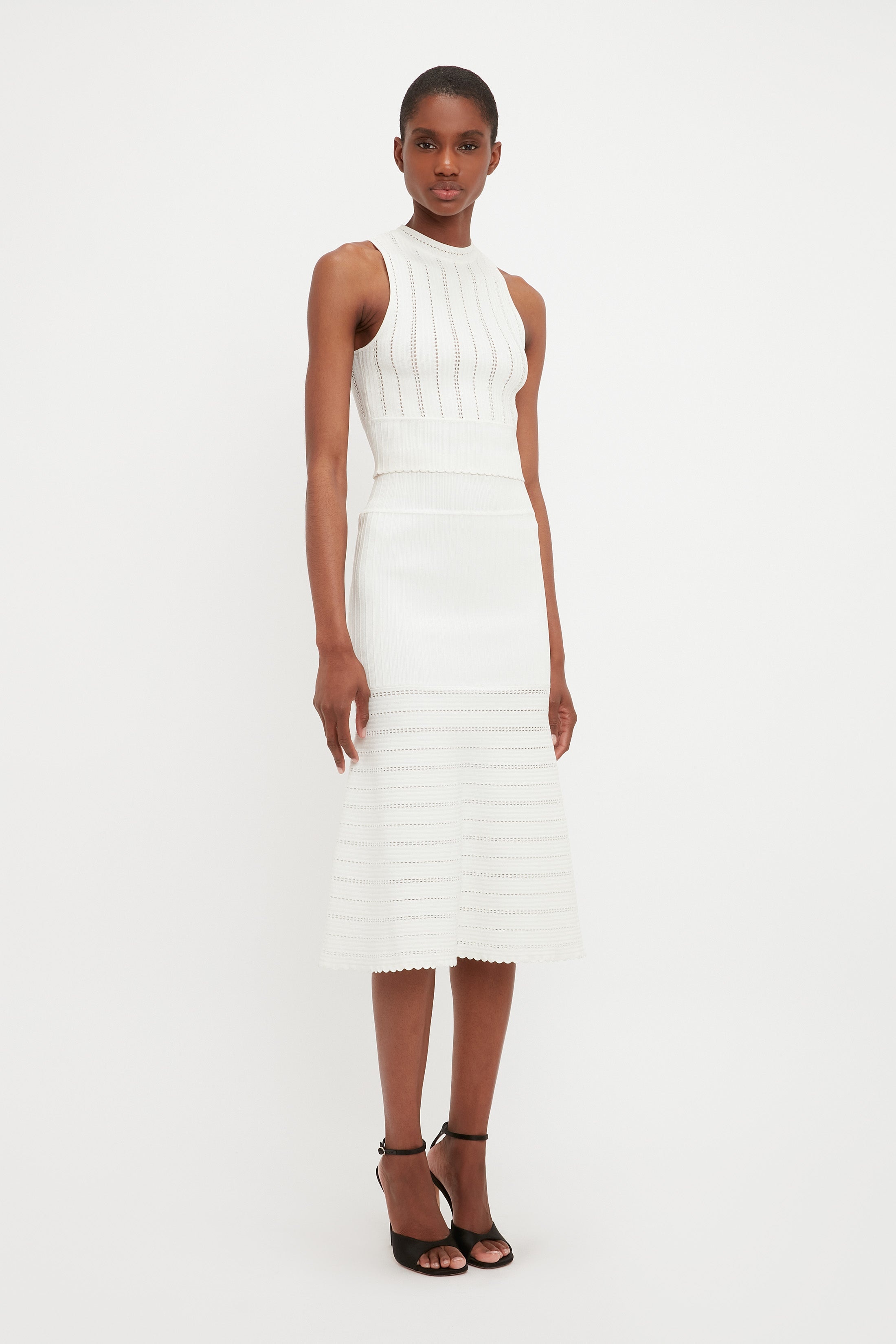 Flared Midi Skirt In White - 3