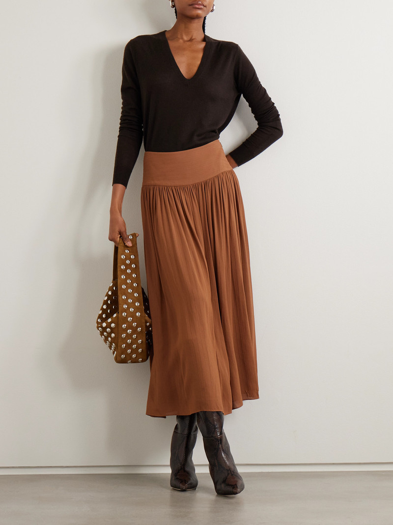 JOSEPH Santos Pinstriped Gathered Crepe Midi Skirt outlook