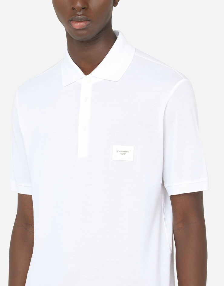 Cotton piqué polo-shirt with branded plate - 4