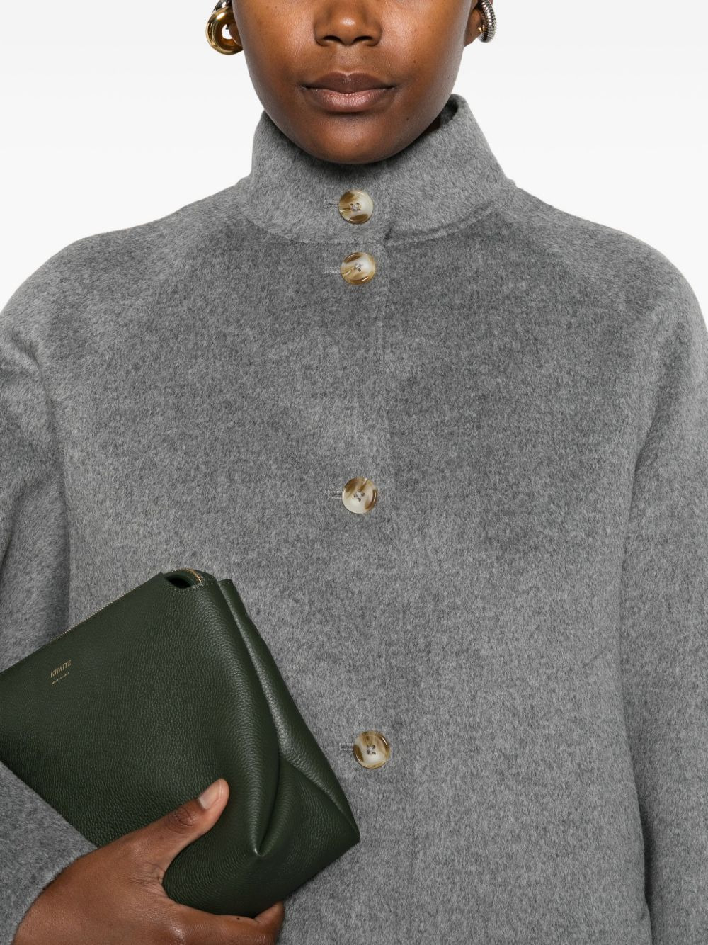 high-neck button-fastening jacket - 5
