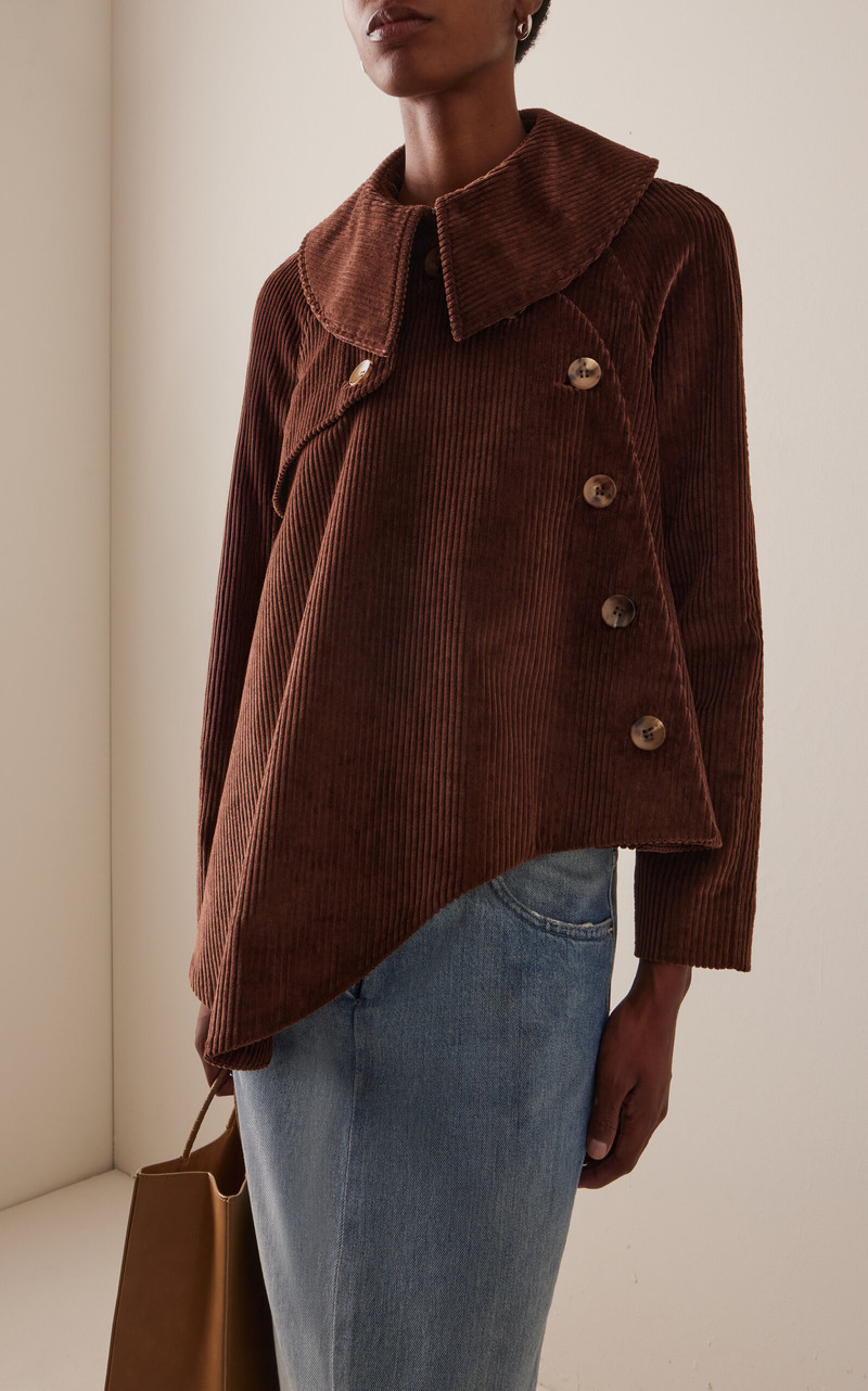 A.W.A.K.E. MODE Short Flared Corduroy Trench Jacket brown outlook