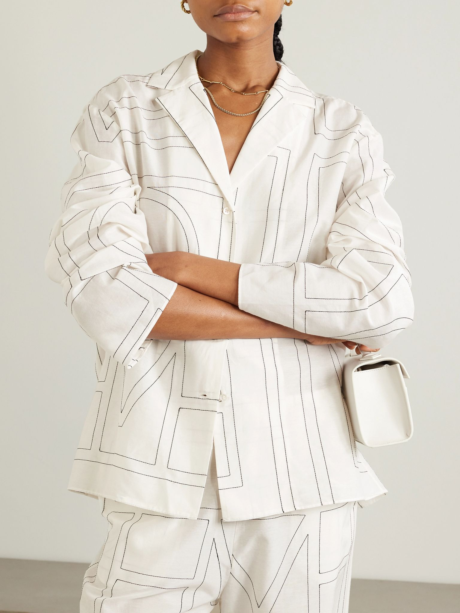 Embroidered organic cotton and silk-blend shirt White - 3