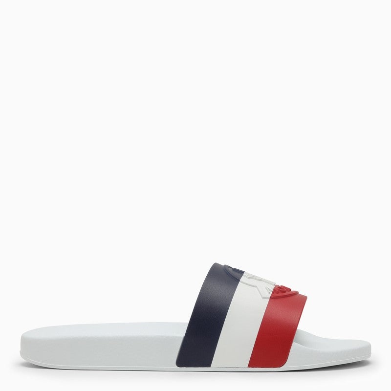 Moncler White Basile Slide With Tricolour Band And Logo Men - 1