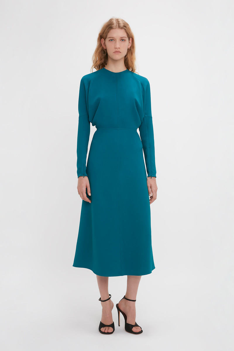 Long Sleeve Dolman Midi Dress In Petroleum 5