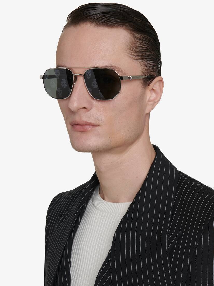 Men's Floating Skull Metal Caravan Sunglasses in Silver - 2