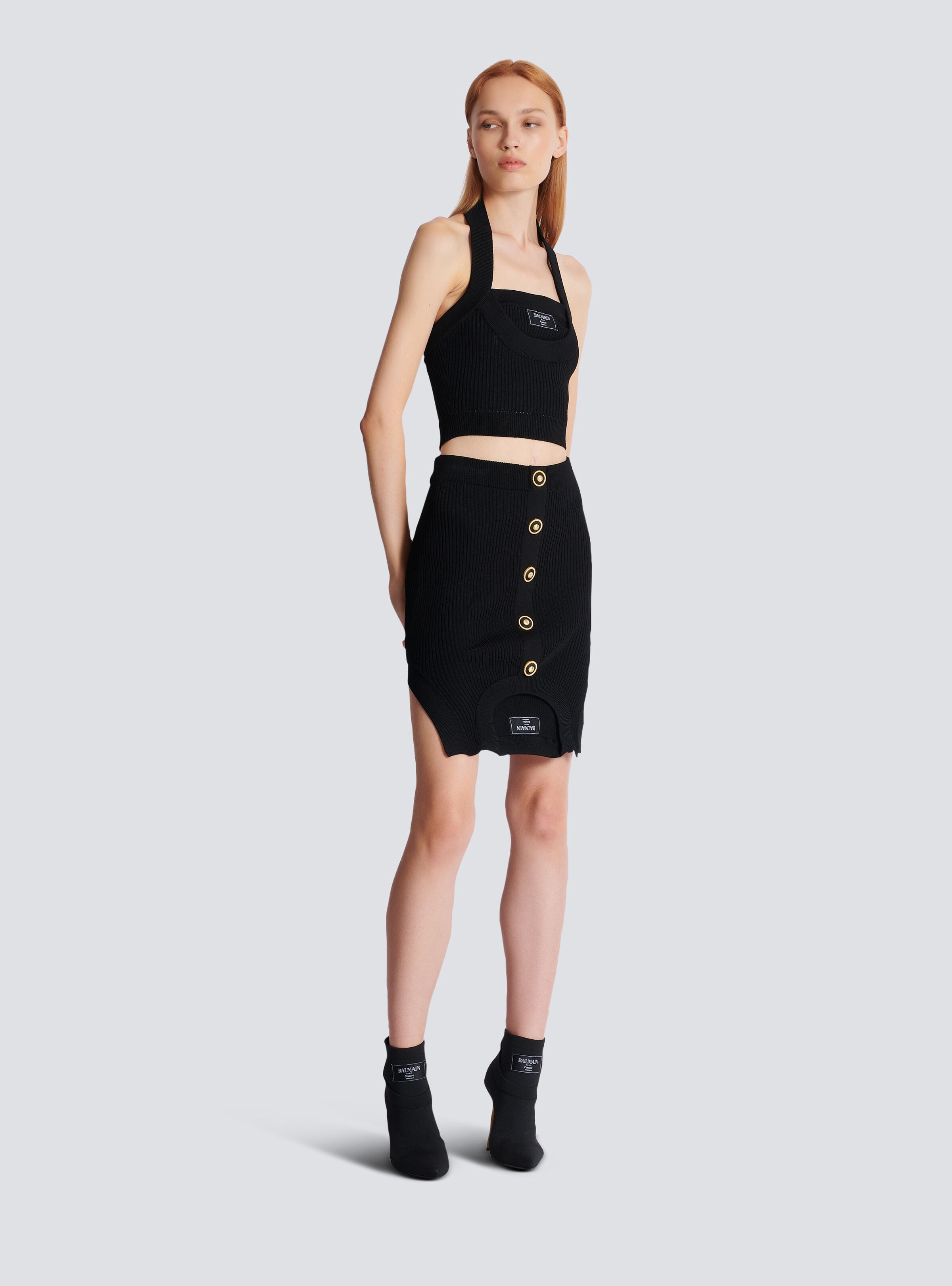 Short optical illusion ribbed knit skirt - 3