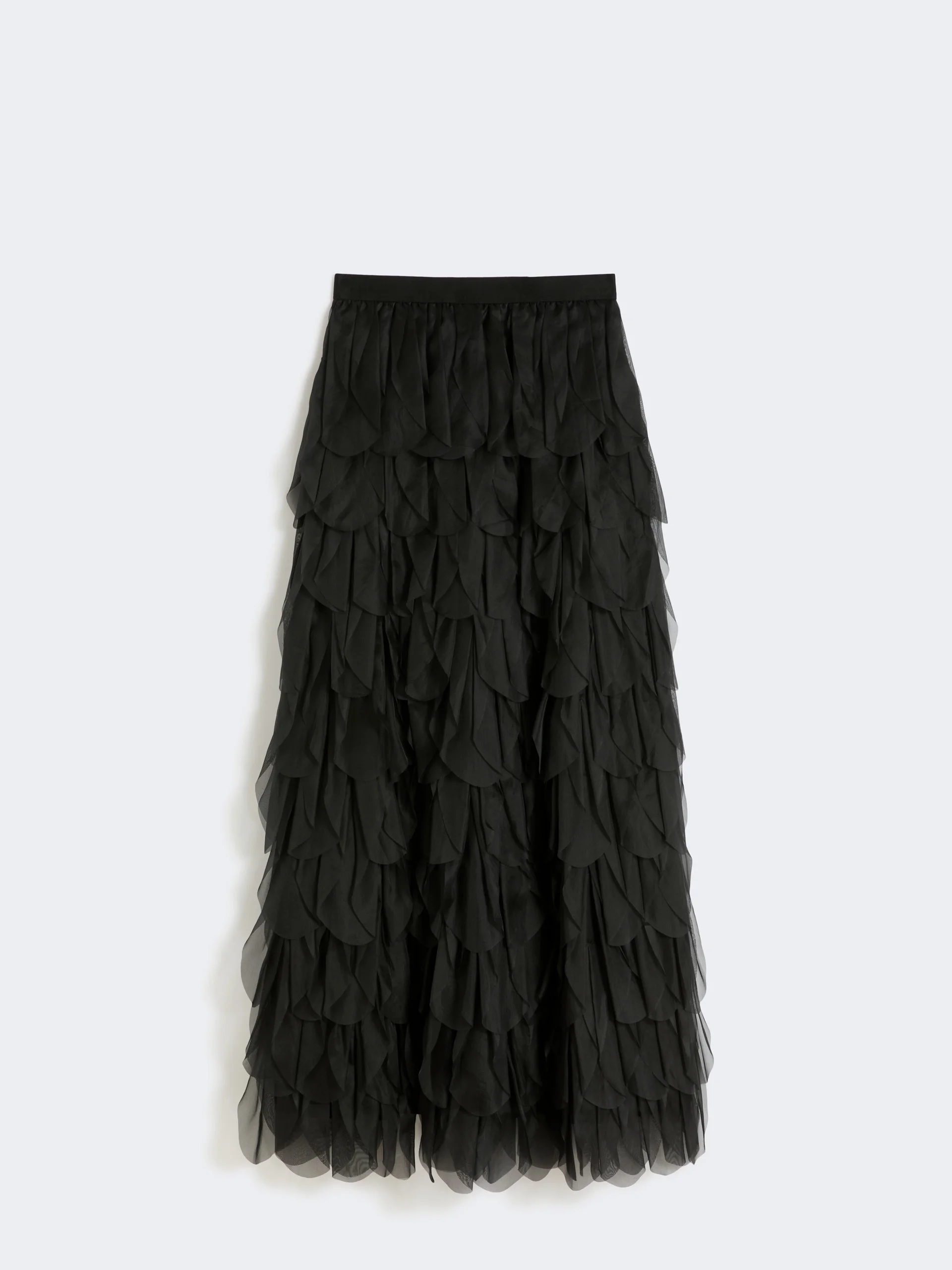 Long skirt with petals in silk organza - BLACK - 1