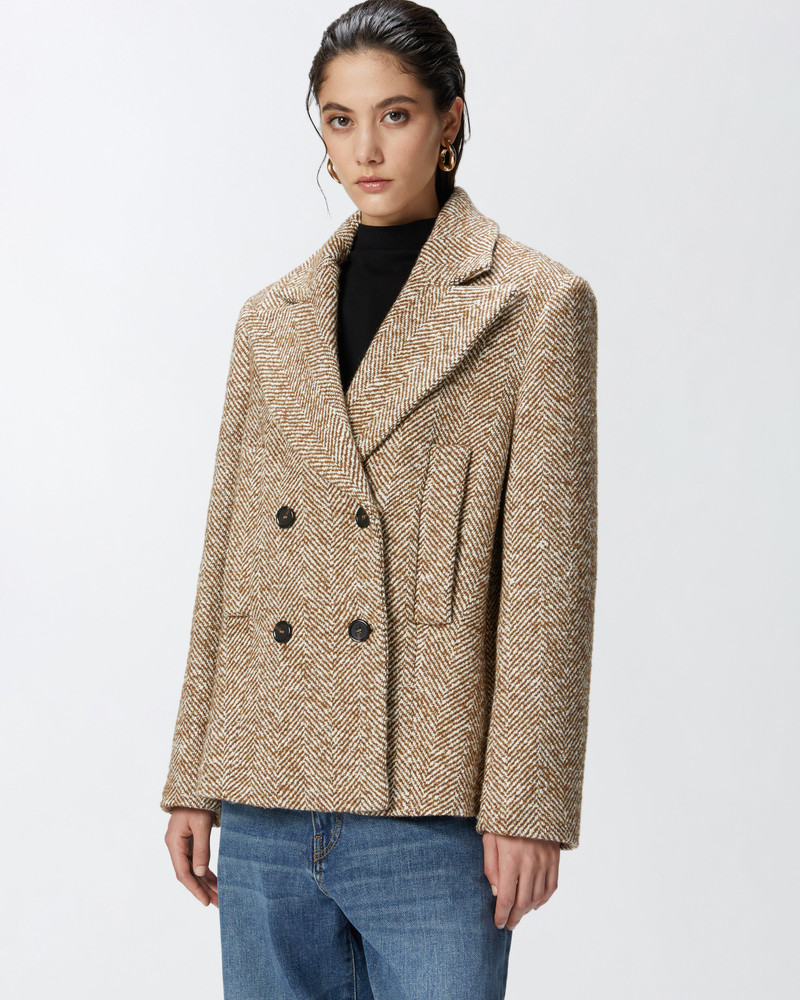PINKO SHORT DOUBLE-BREASTED COAT PEA COAT WITH HERRINGBONE outlook