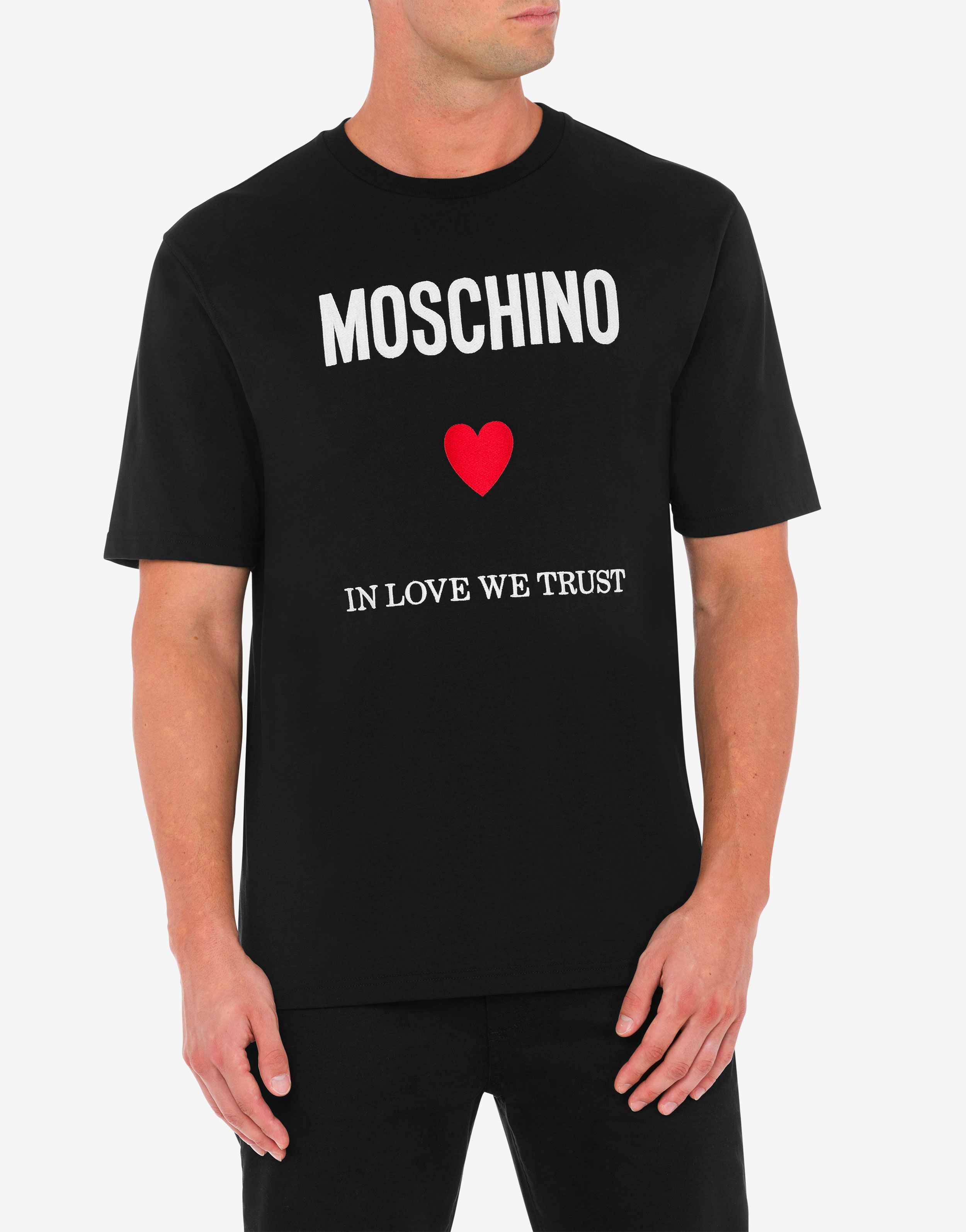 Moschino IN LOVE WE TRUST ORGANIC JERSEY T-SHIRT | REVERSIBLE