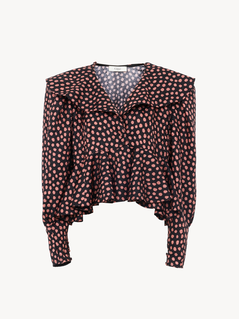 V-NECK RUFFLE TOP IN SILK JACQUARD 1