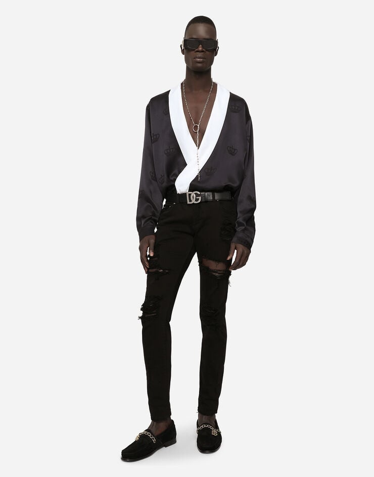Black skinny stretch jeans with rips - 5