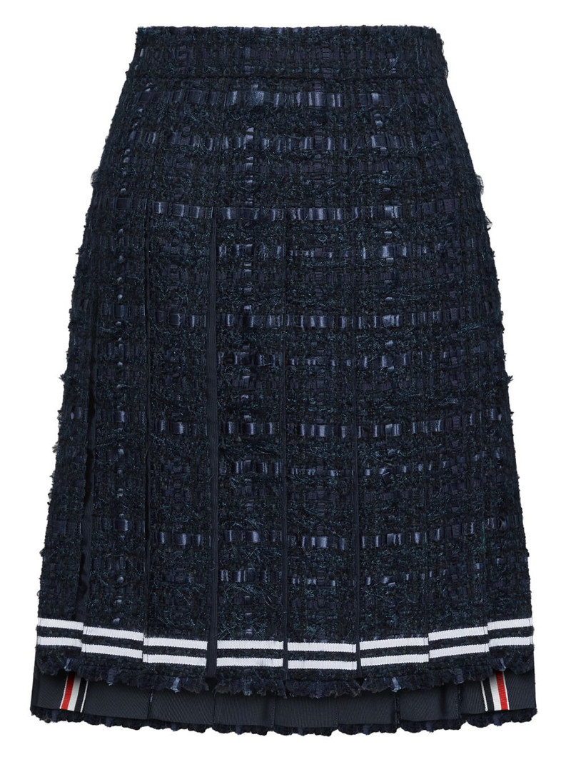 satin ribbon frayed pleated midi skirt 1