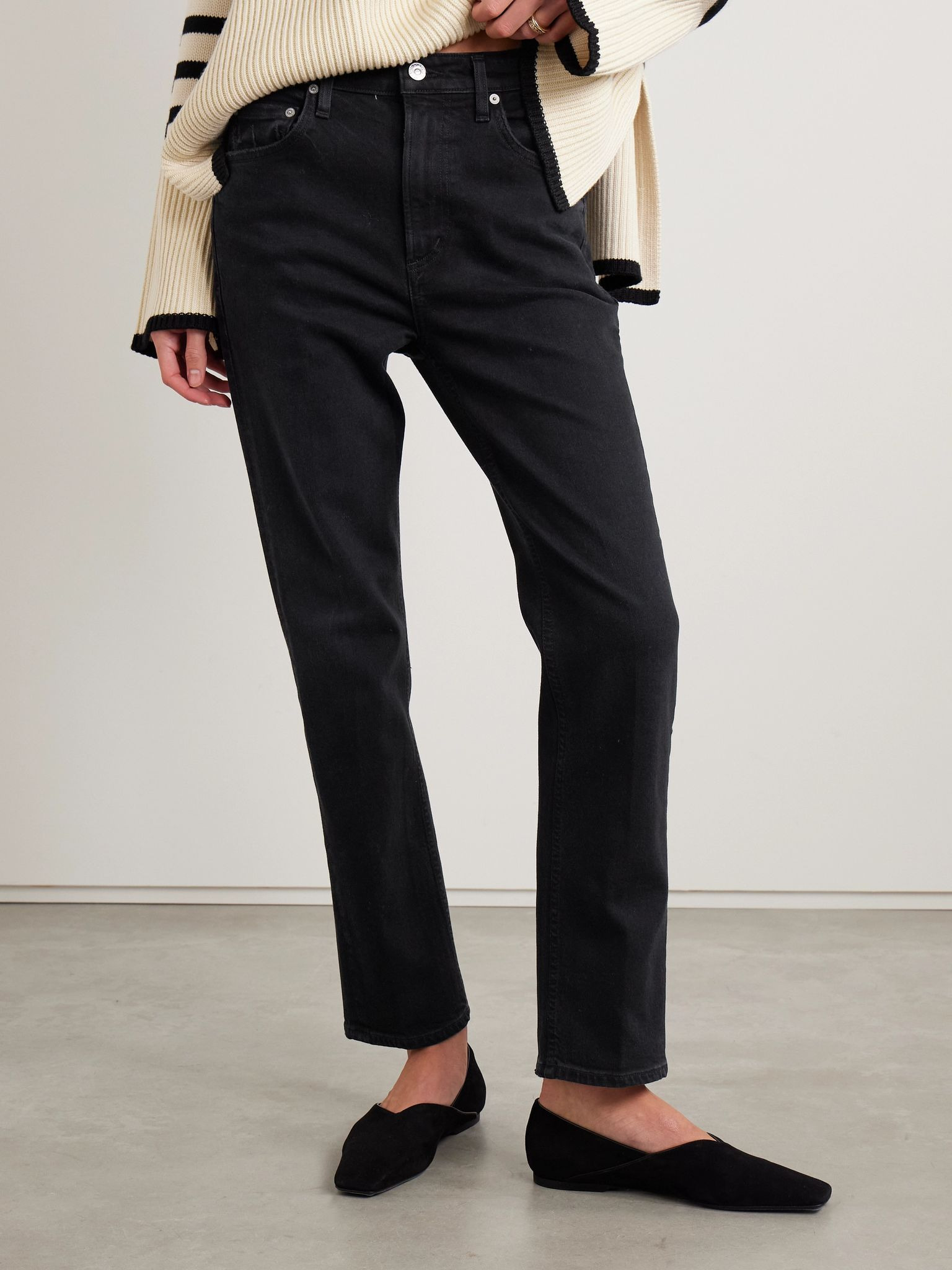 Zurie Ankle cropped high-rise straight-leg organic jeans Black - 3