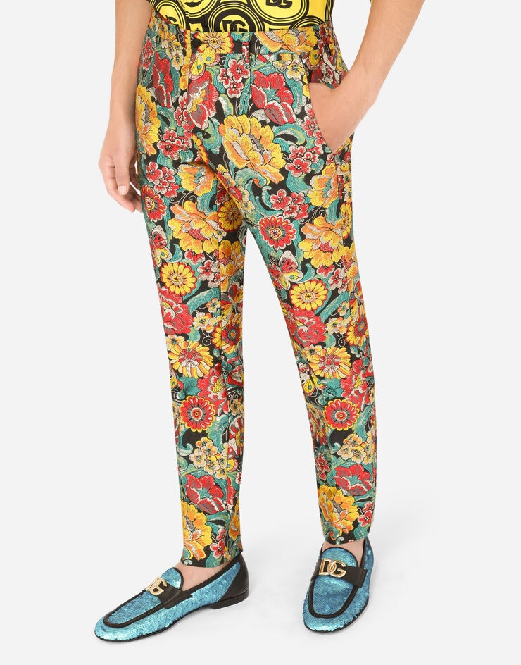 Floral lamé jacquard pants - 4